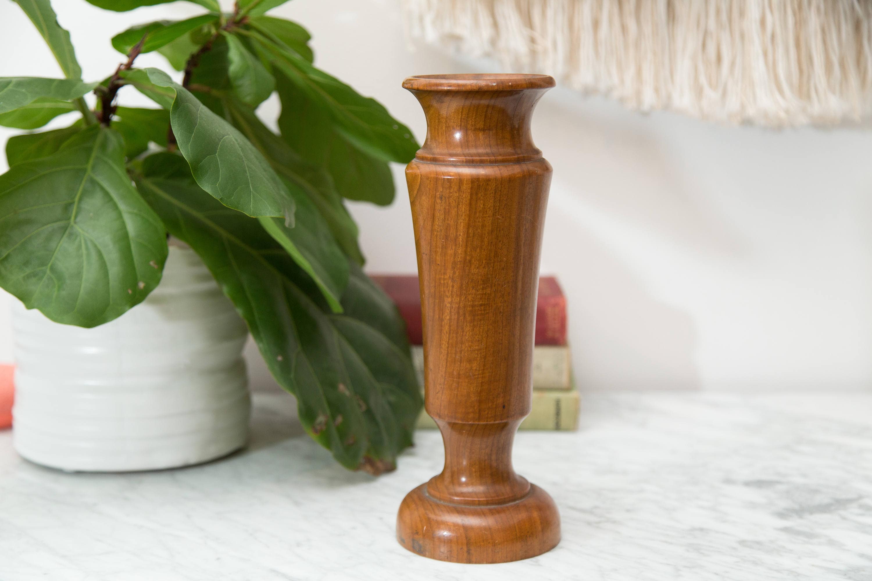 Vintage Wood Vase Mid Century Modern Primitive Flower Vase Solid