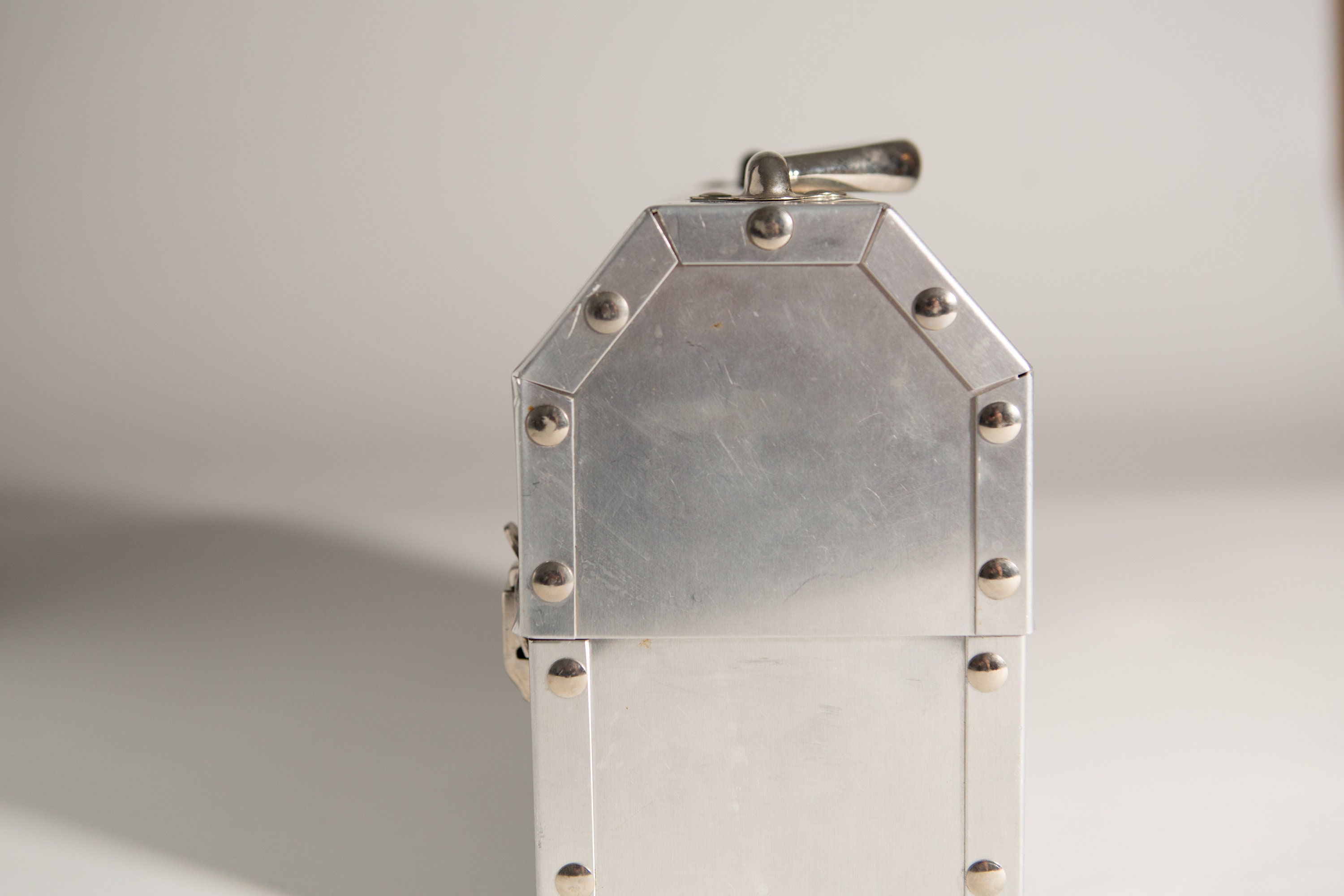 Original Miners Lunch Box Silver Coloured Metal Hard Shell Vintage