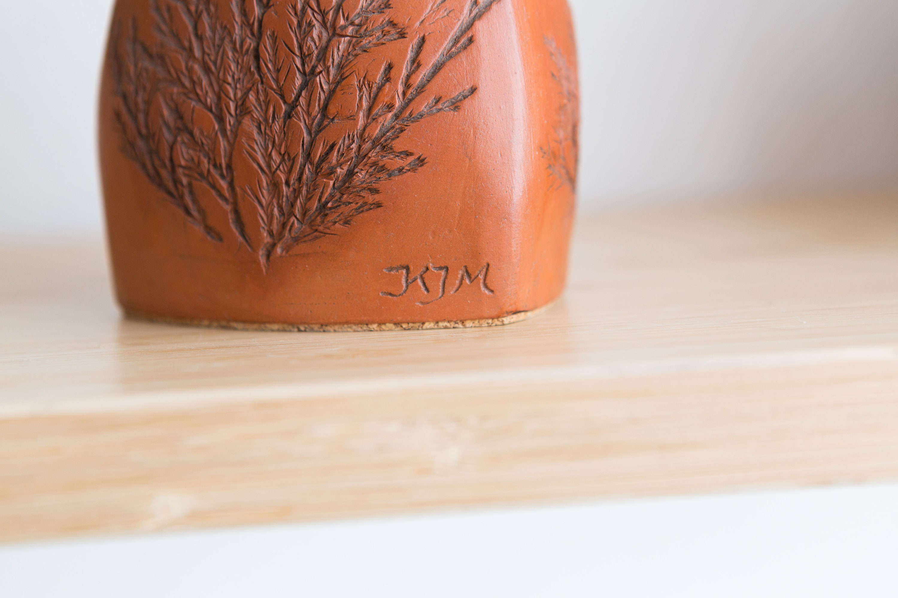 Vintage Terracotta Vase Sculpted Studio Pottery Art Vase for Flowers