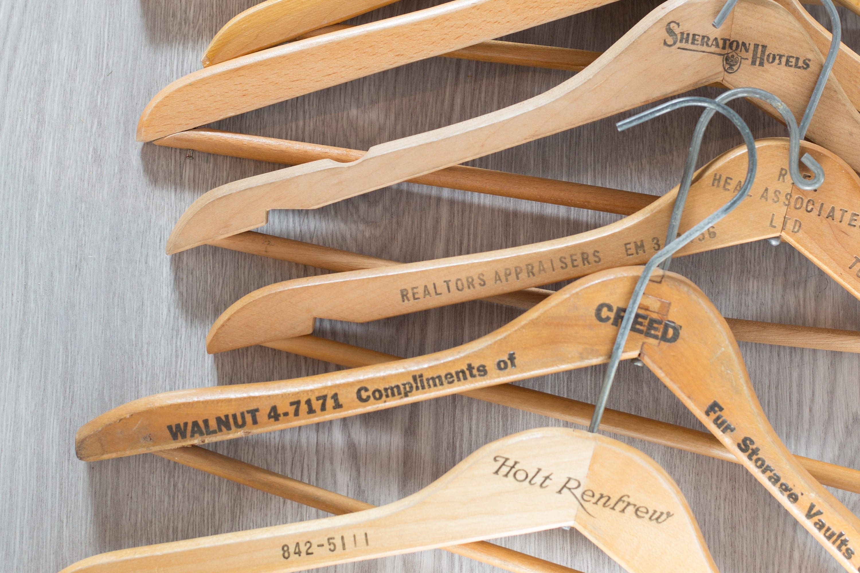 Wooden Fur Coat Hangers / Set of 12 Vintage Clothing Hangers from