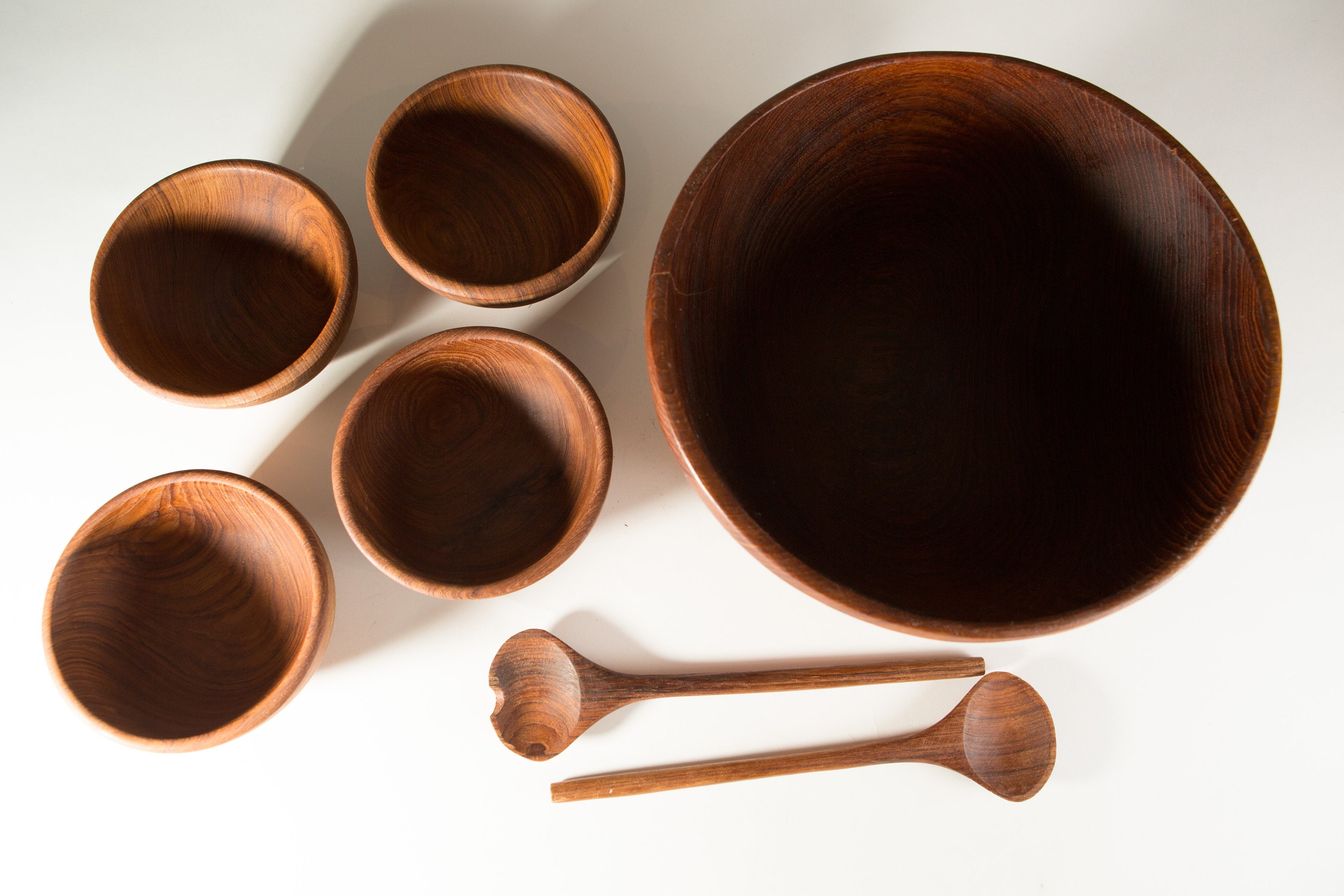 Wood Salad Bowl Set Vintage Solid Teal Hardwood Food Safe Serving