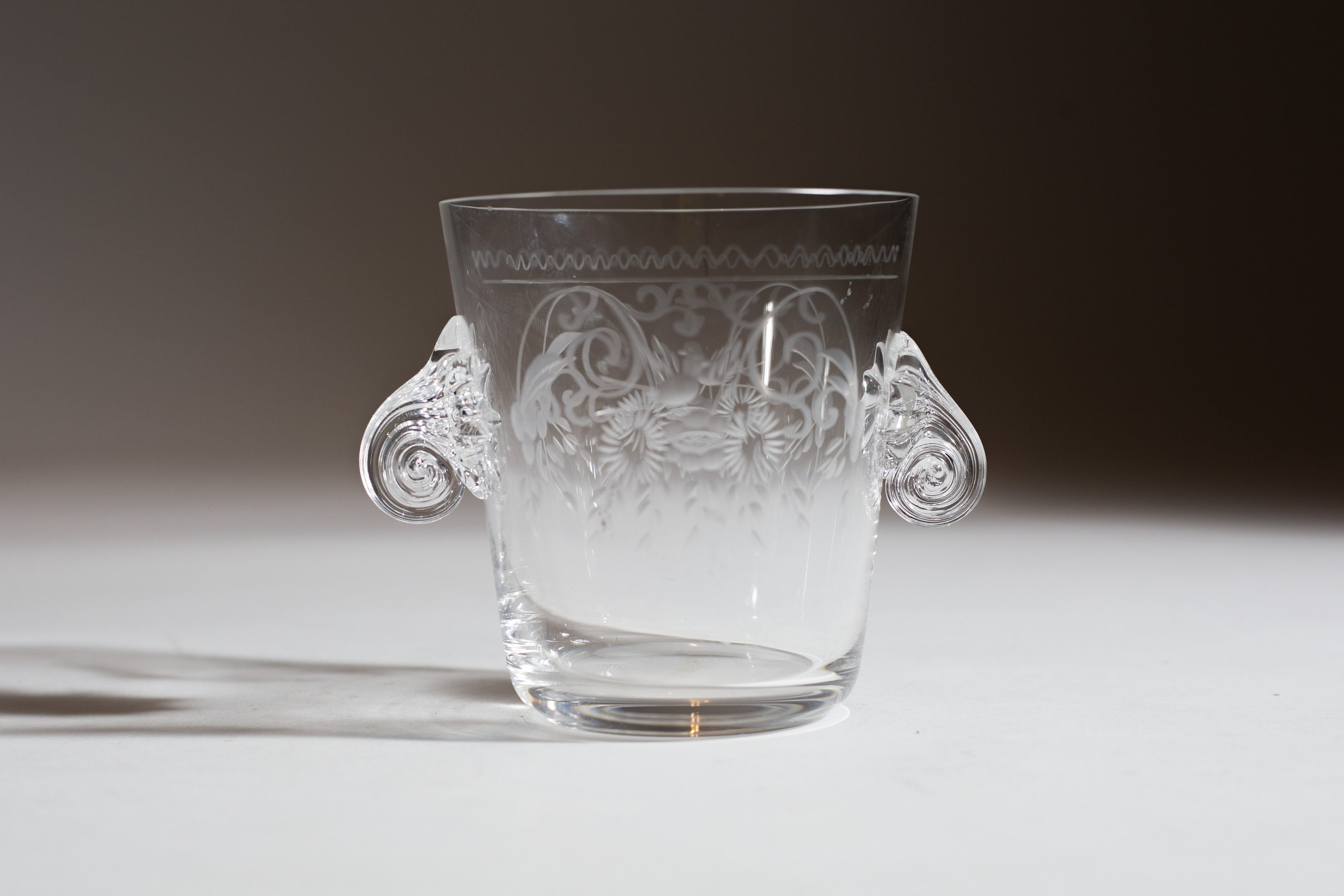 Vintage Ice Bucket Floral Etched Crystal Glass Ice Bucket with Spiral