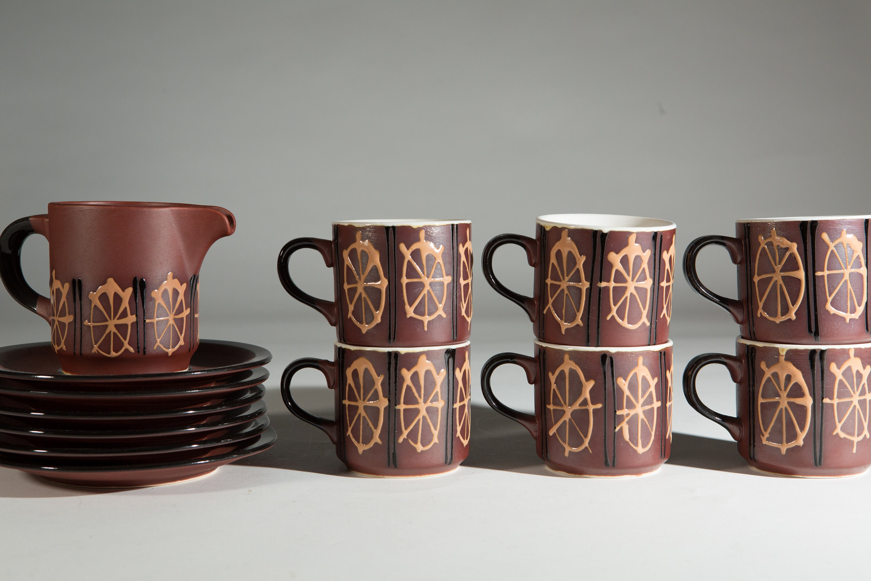 Vintage Ceramic Coffee Mugs Set of six 7oz Earthtone