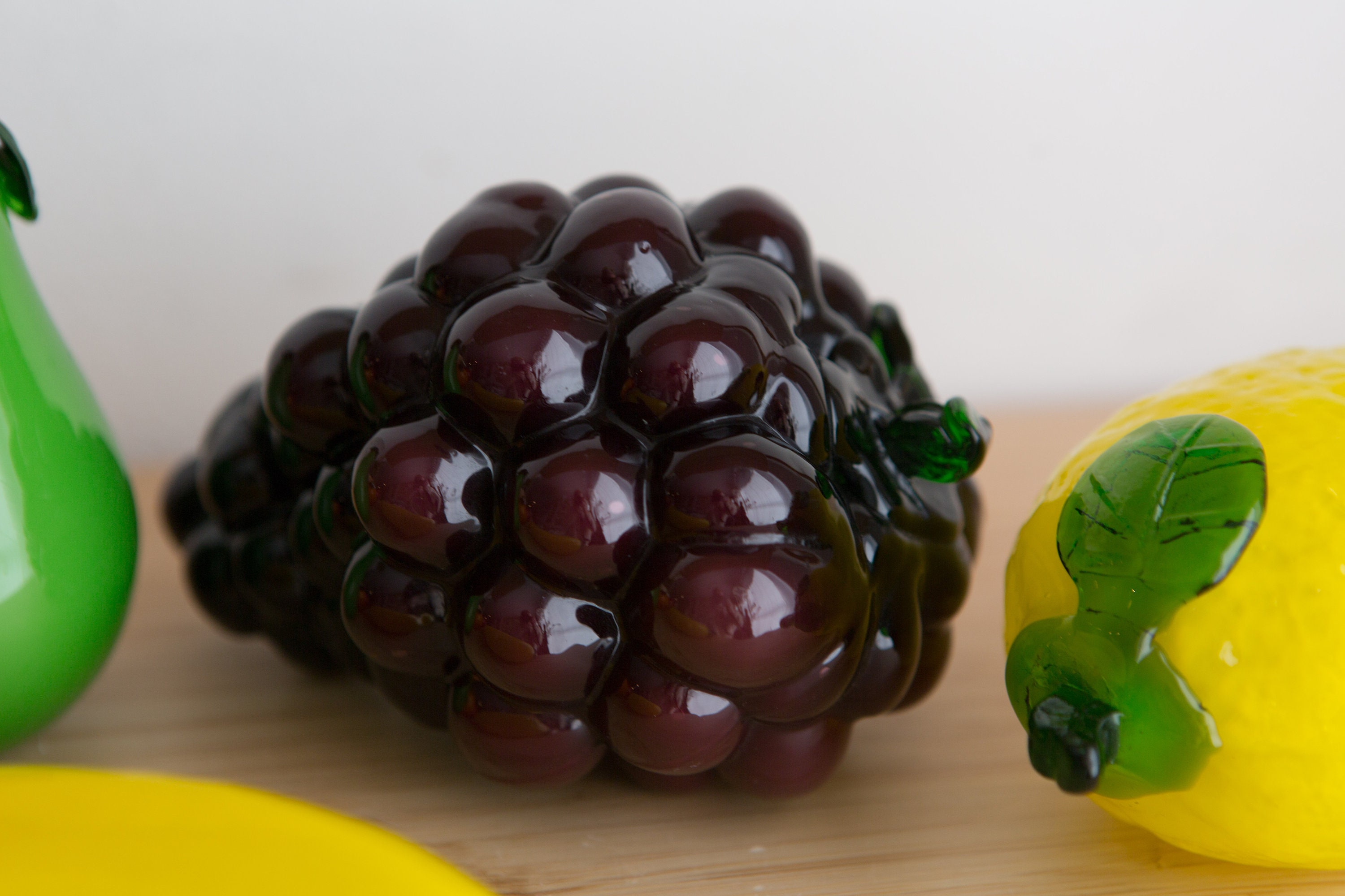 Vintage Glass Fruit Set of 6 Blown Glass Art Yellow Banana, Purple