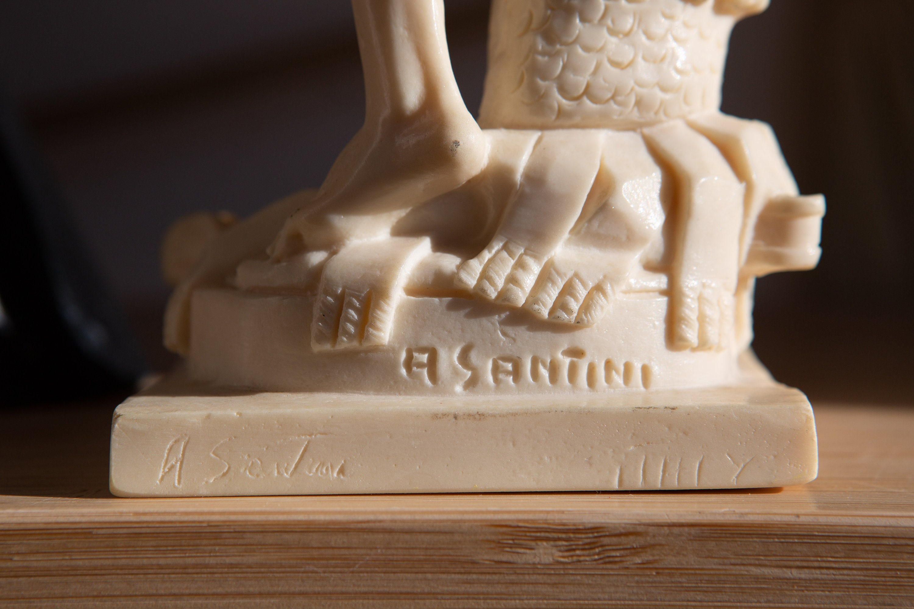 Vintage A. Santini David Sculpture Signed Resin Italy White Statue