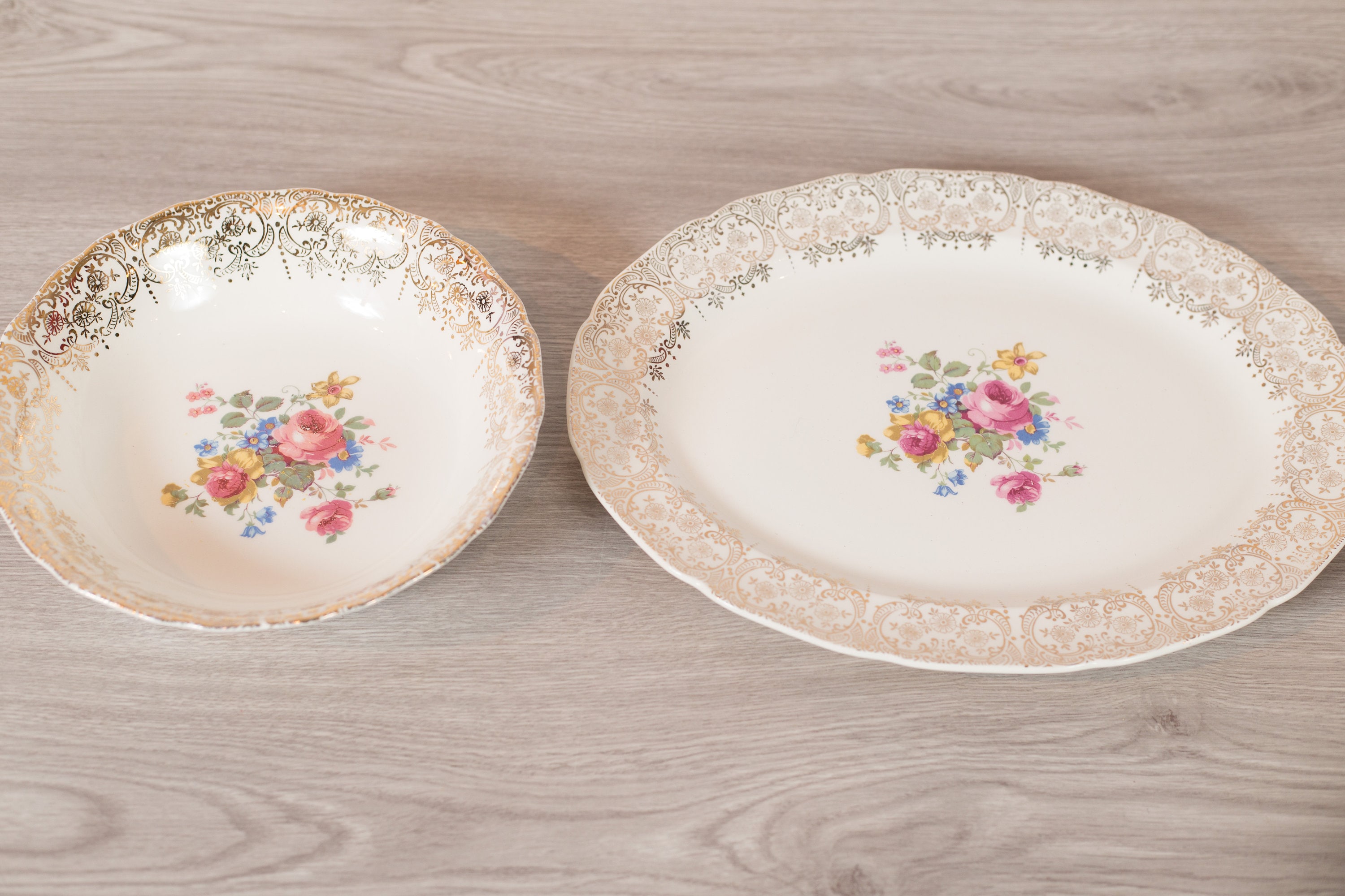 Vintage Serving Platters Pair Keystone Canonsburg Floral Dishes with