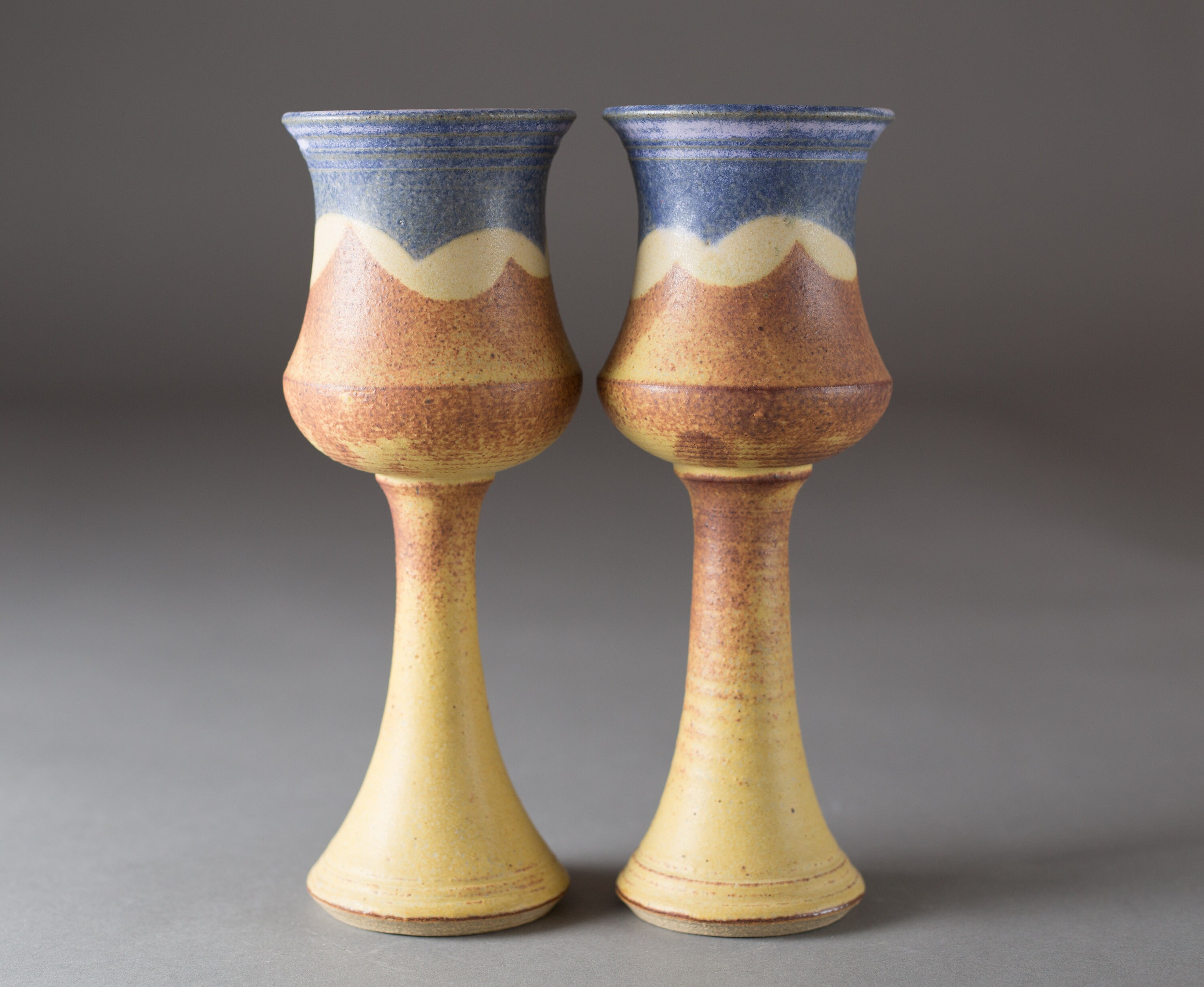 Ceramic Wine Goblets Pair of 6oz Handmade Beachscape Nautiful Earthy