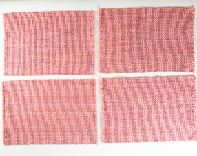 4 Vintage Placemats - 1980's Loom Woven Pink Fabric Placemats - 80's Pacemats