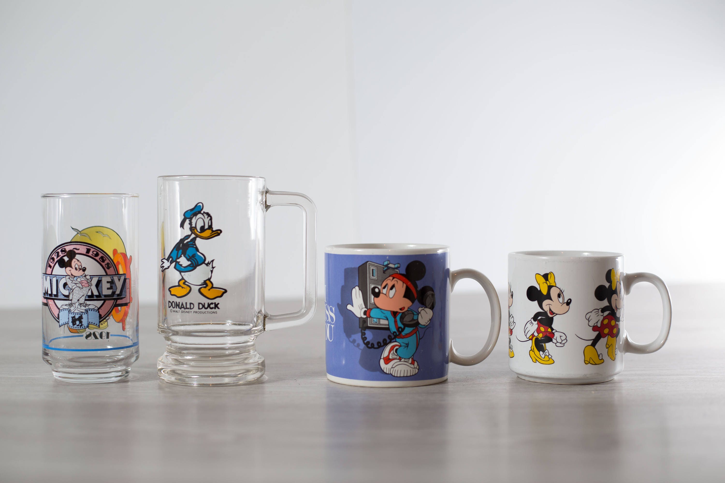 Vintage Disney Mugs and Glass Cups / Collectible Mickey and Minnie