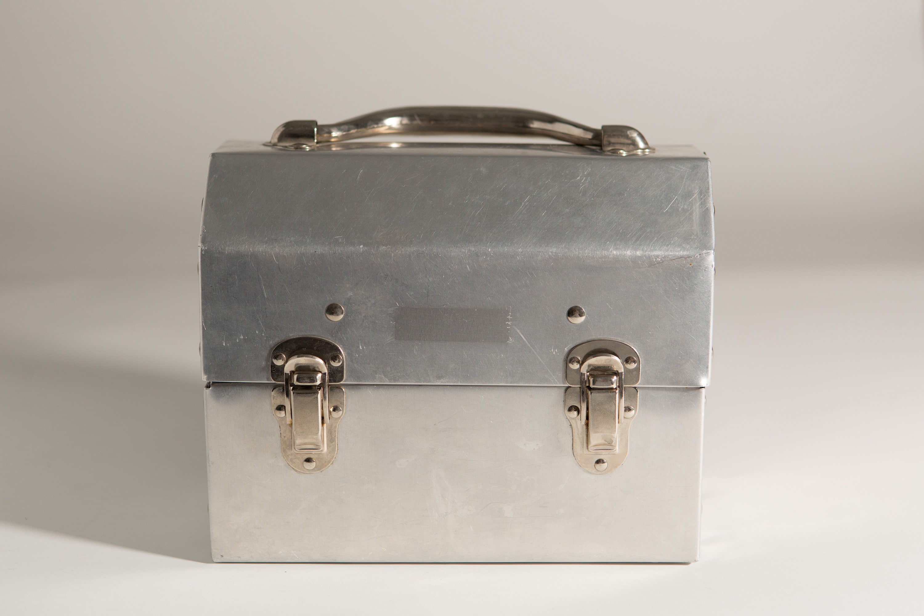 Original Miners Lunch Box Silver Coloured Metal Hard Shell Vintage