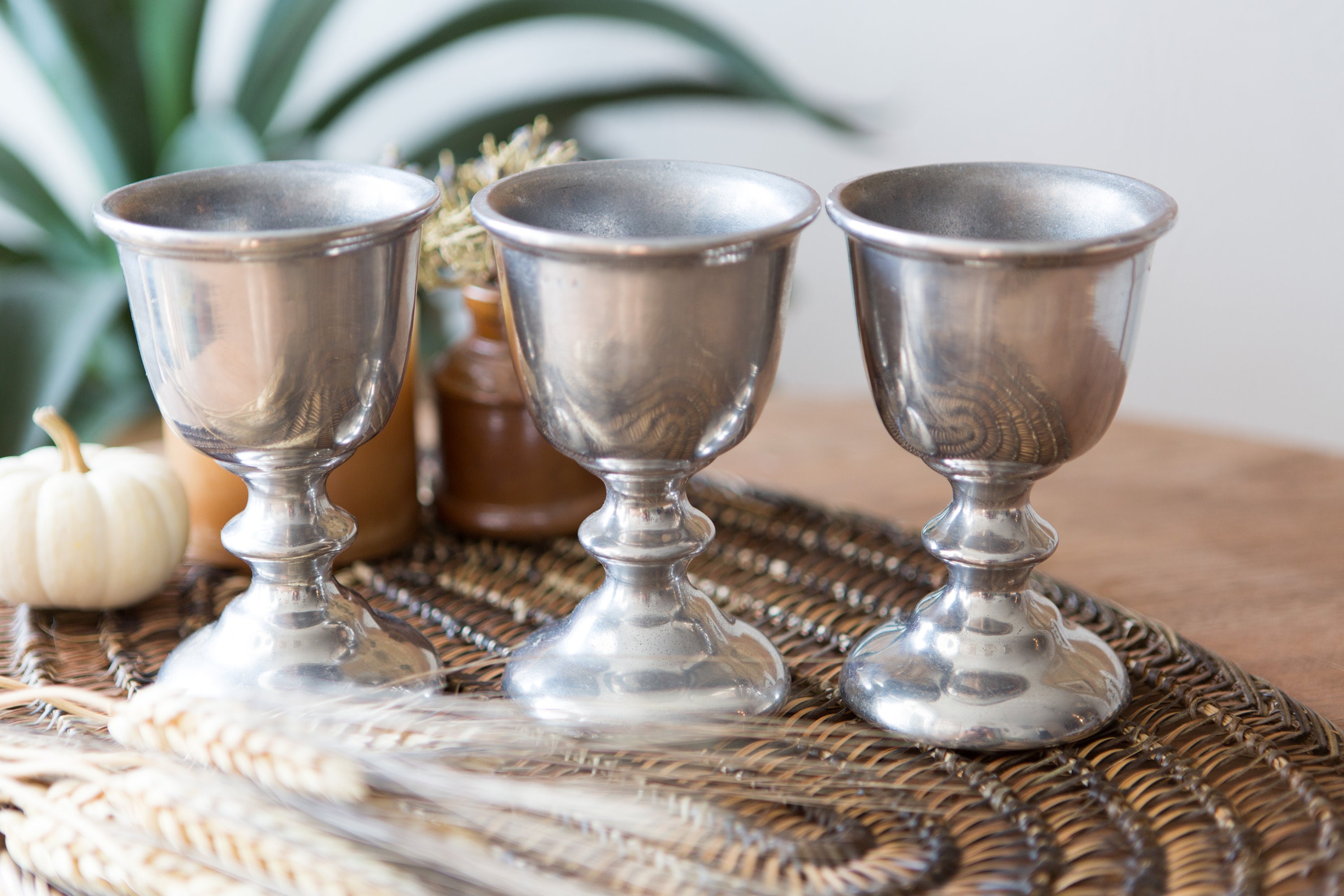 3 Pewter Wine Goblets 6oz American Tudor Style Souvenir Beer Glasses