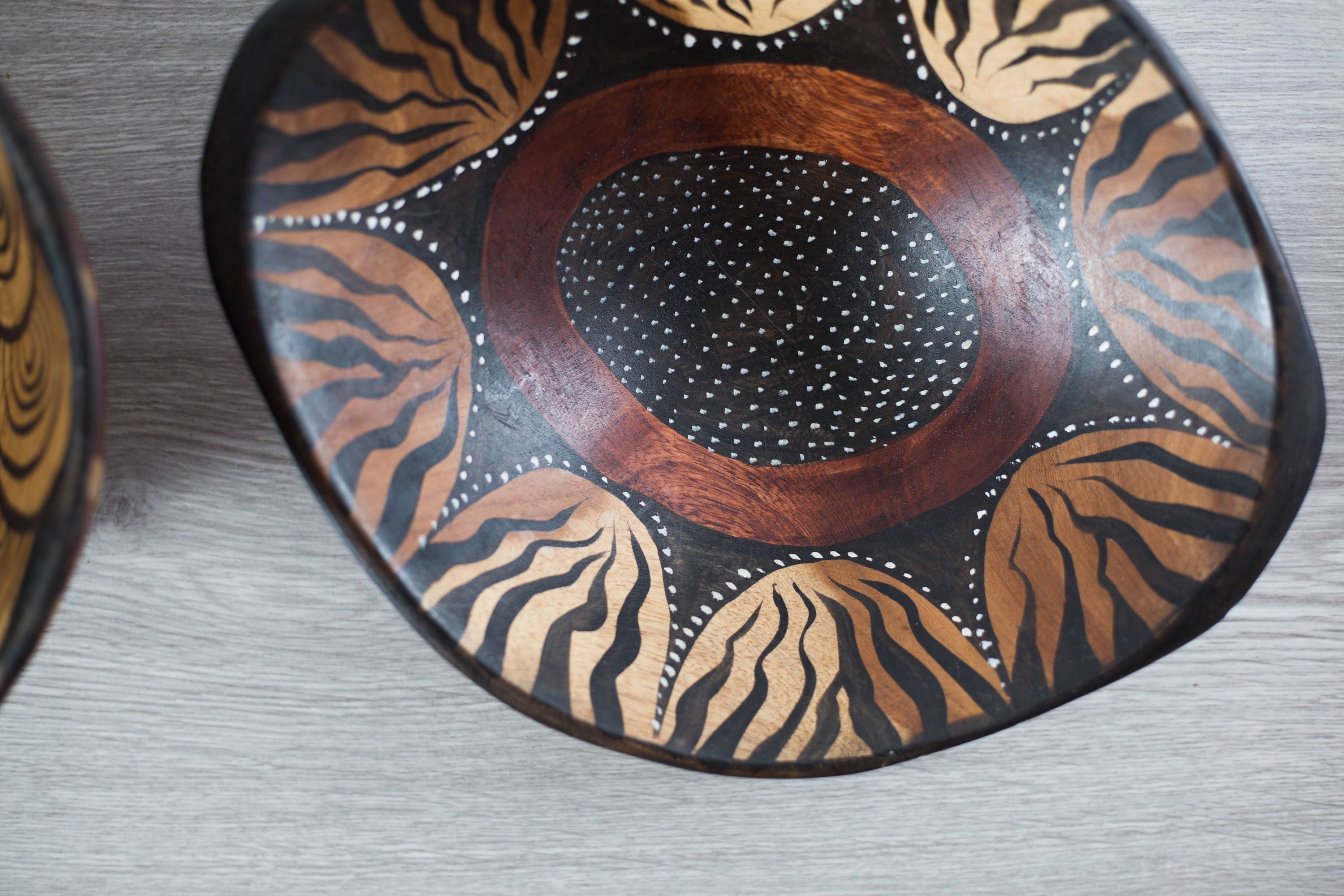 African Wood Bowls / Vintage Painted Solid Exotic Wood Decorative