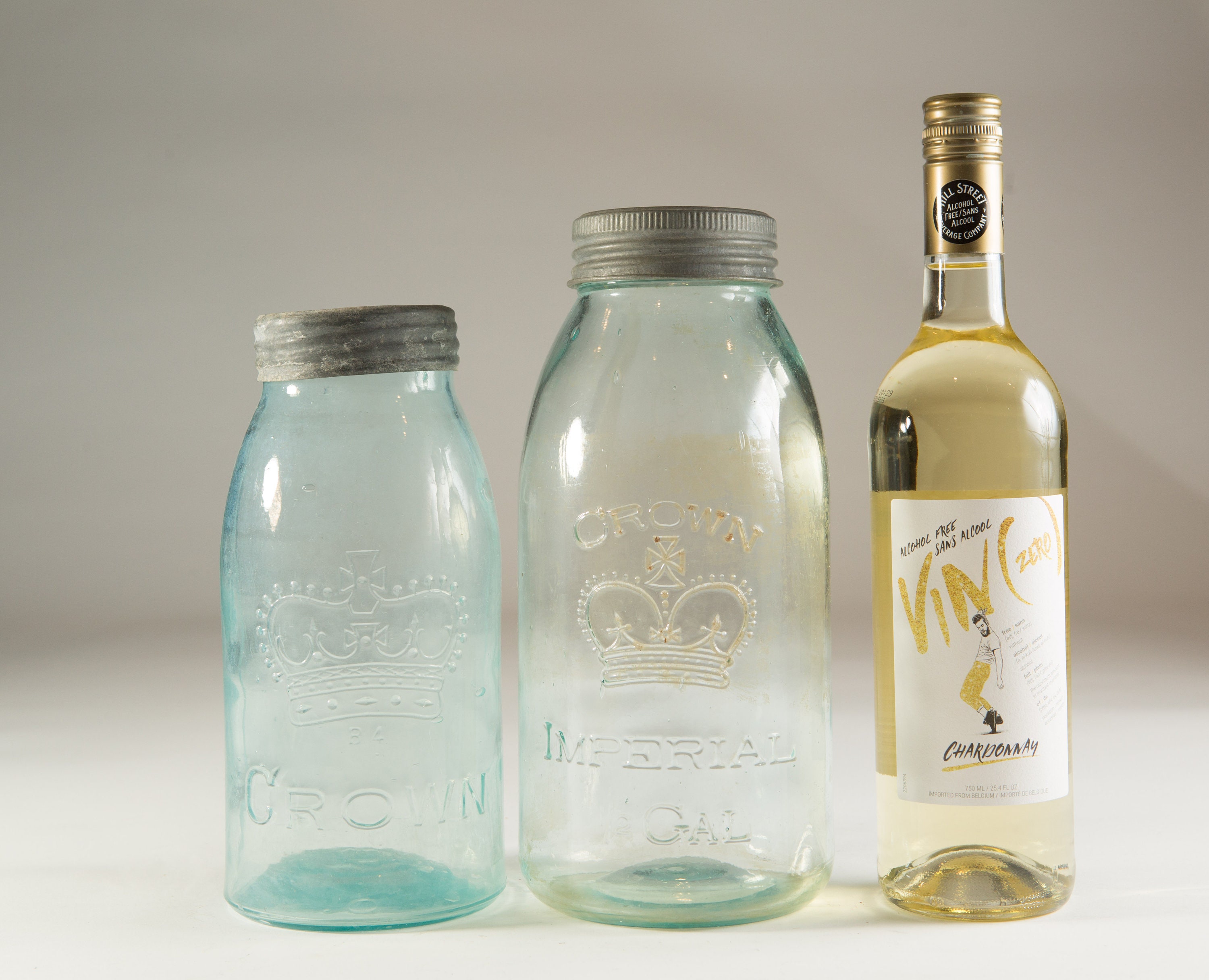 Large Vintage Crown Canning Mason Jars with Blue Glass and Zinc Lid