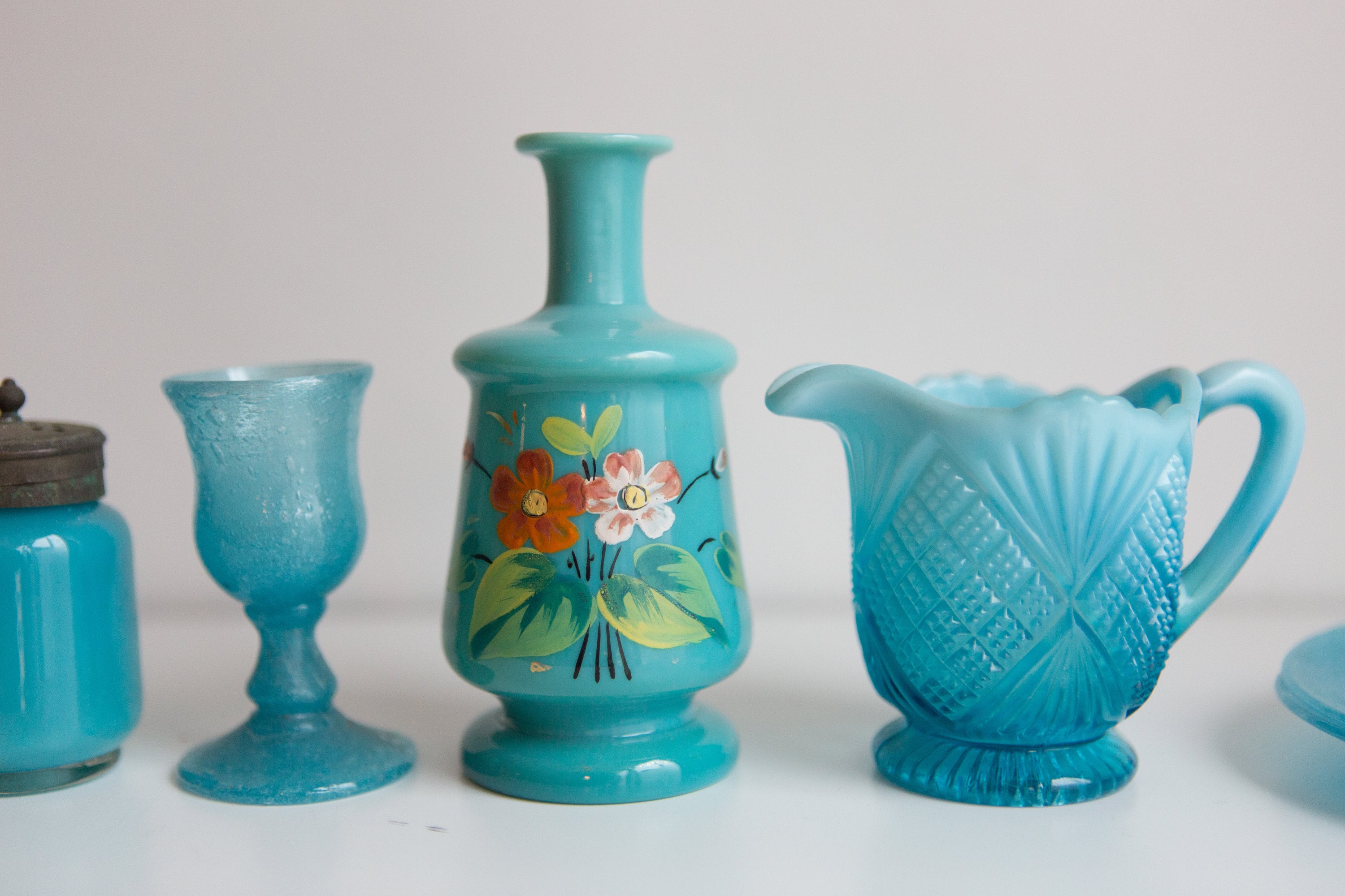 10 pieces Glassware Antique and Vintage Collectible Baby Blue