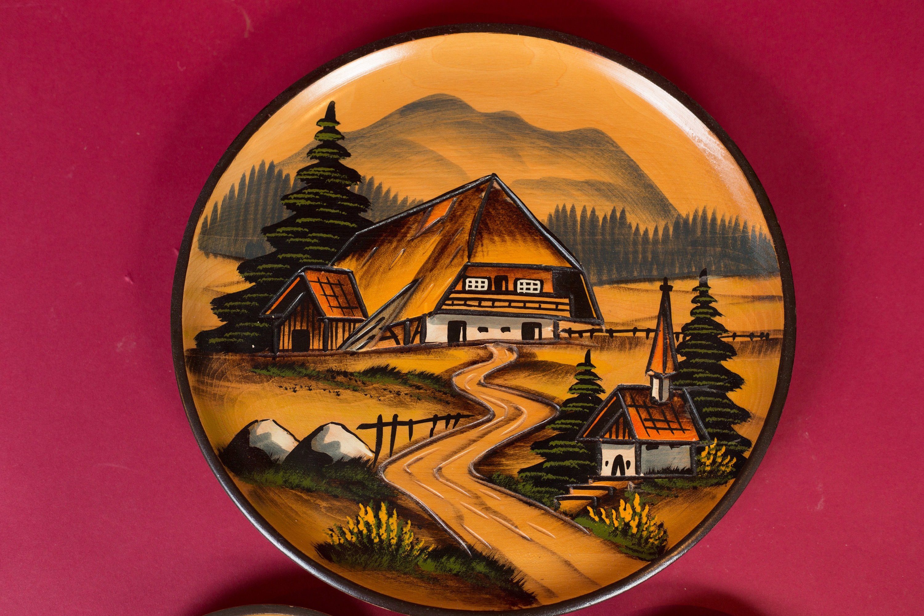 Decorative Wall Plates Set of 3 Carved and Painted Decorative Wood Plates with German