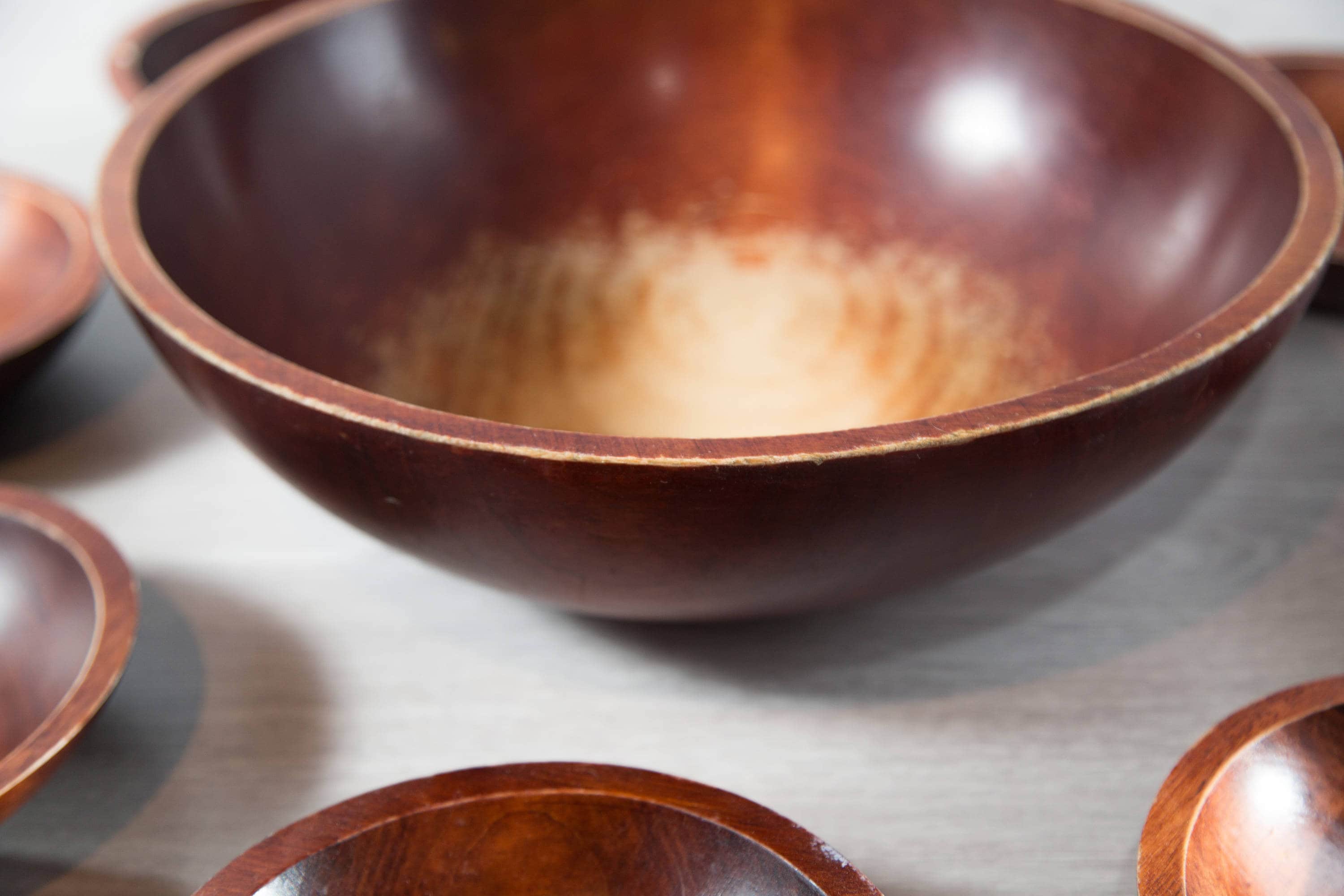 Wood Salad Bowls / 9piece Set of 1960's Vintage Solid Maple Wood Baribocraft Appetizer Bowl