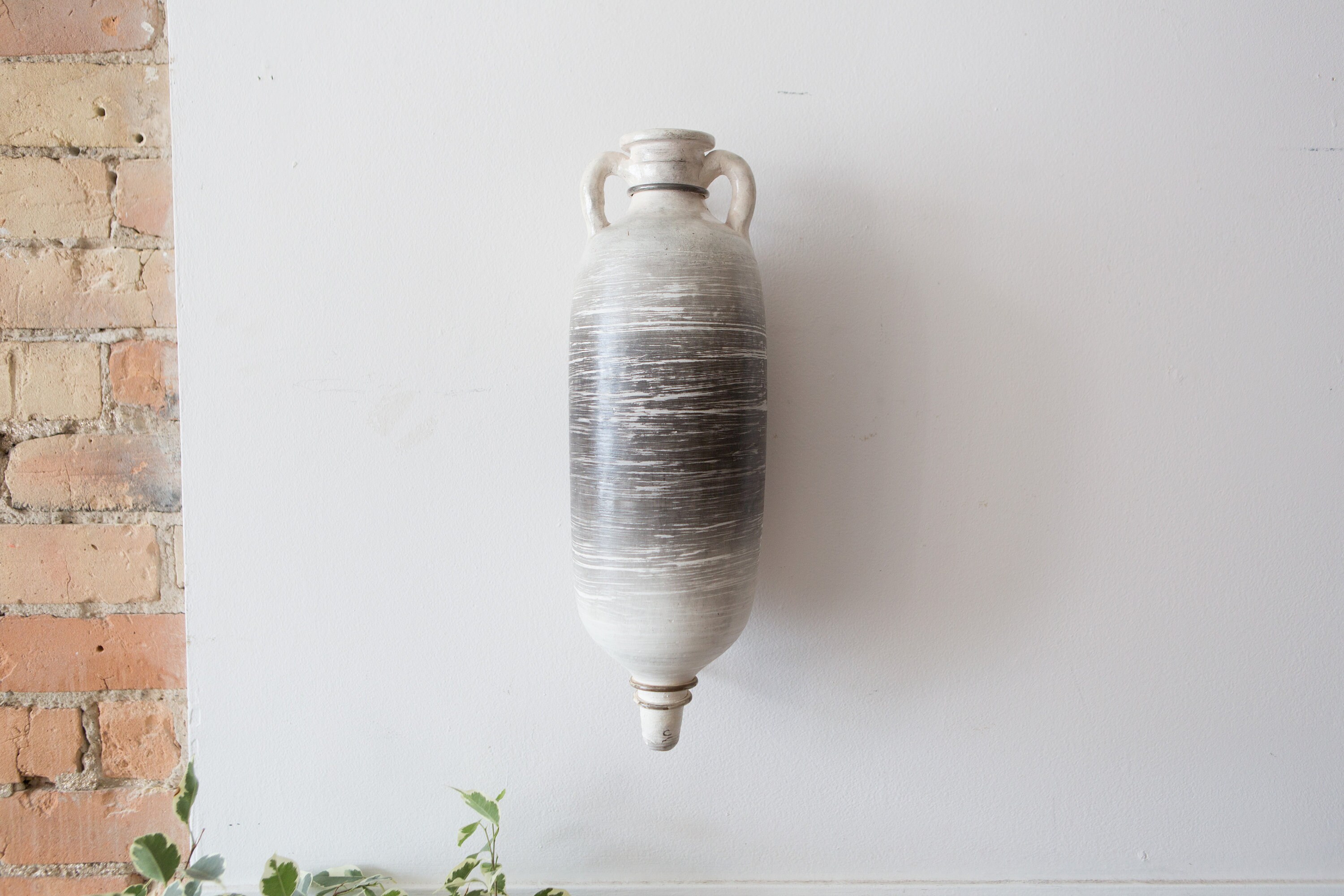 Vintage Wall Vase White and Grey Coloured Ceramic Vessel Vase with