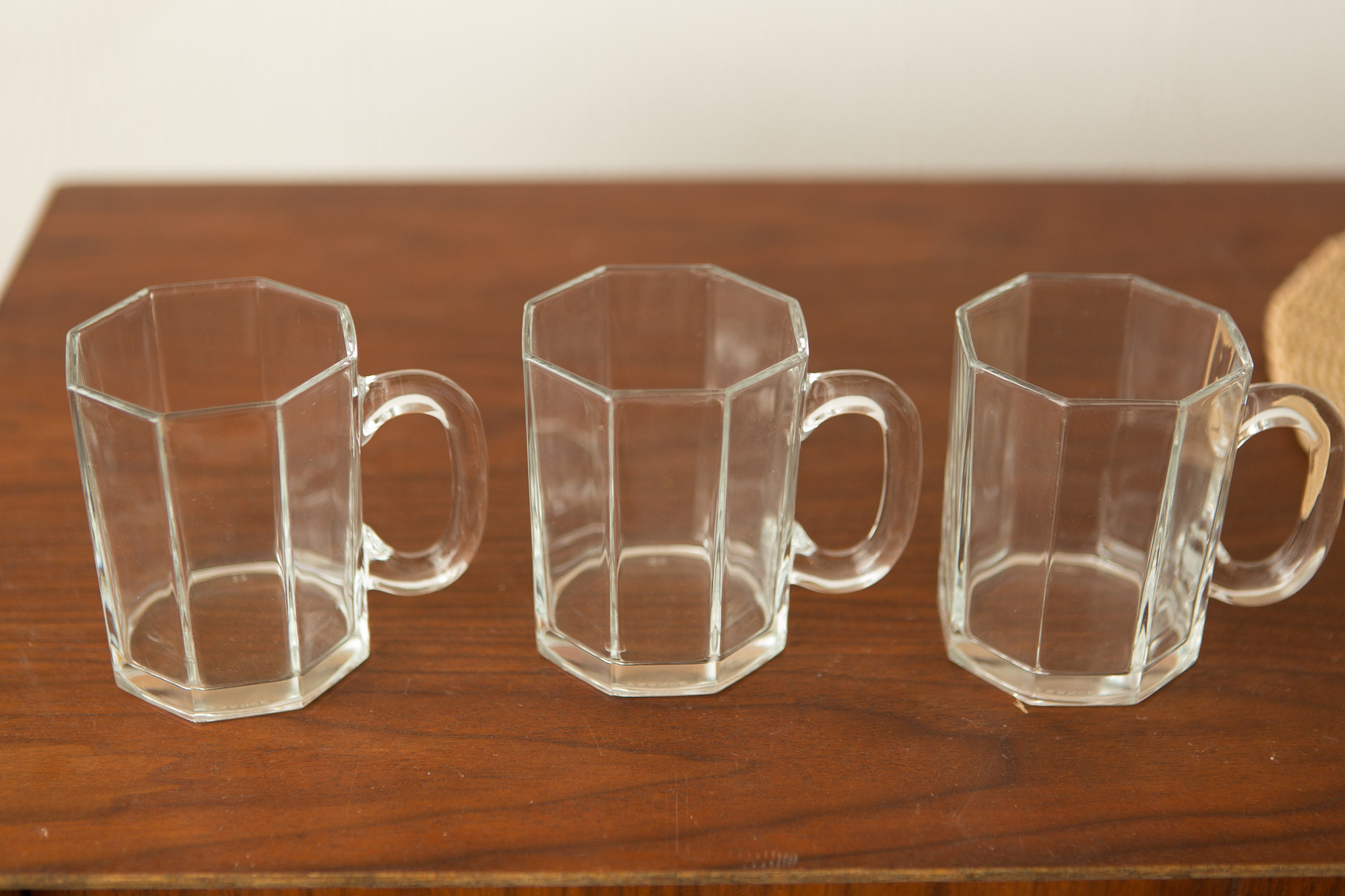 5 Octagon Glass Mugs 10oz Vintage Luminarc 1980's Drinking Glasses
