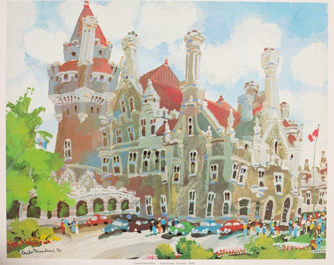 1976 "Casa Loma" Limited Edition Print of Whimsical Painting by Artist Carlos Marchiori / Toronto Canada Cityscape / Historic GTA Landmark