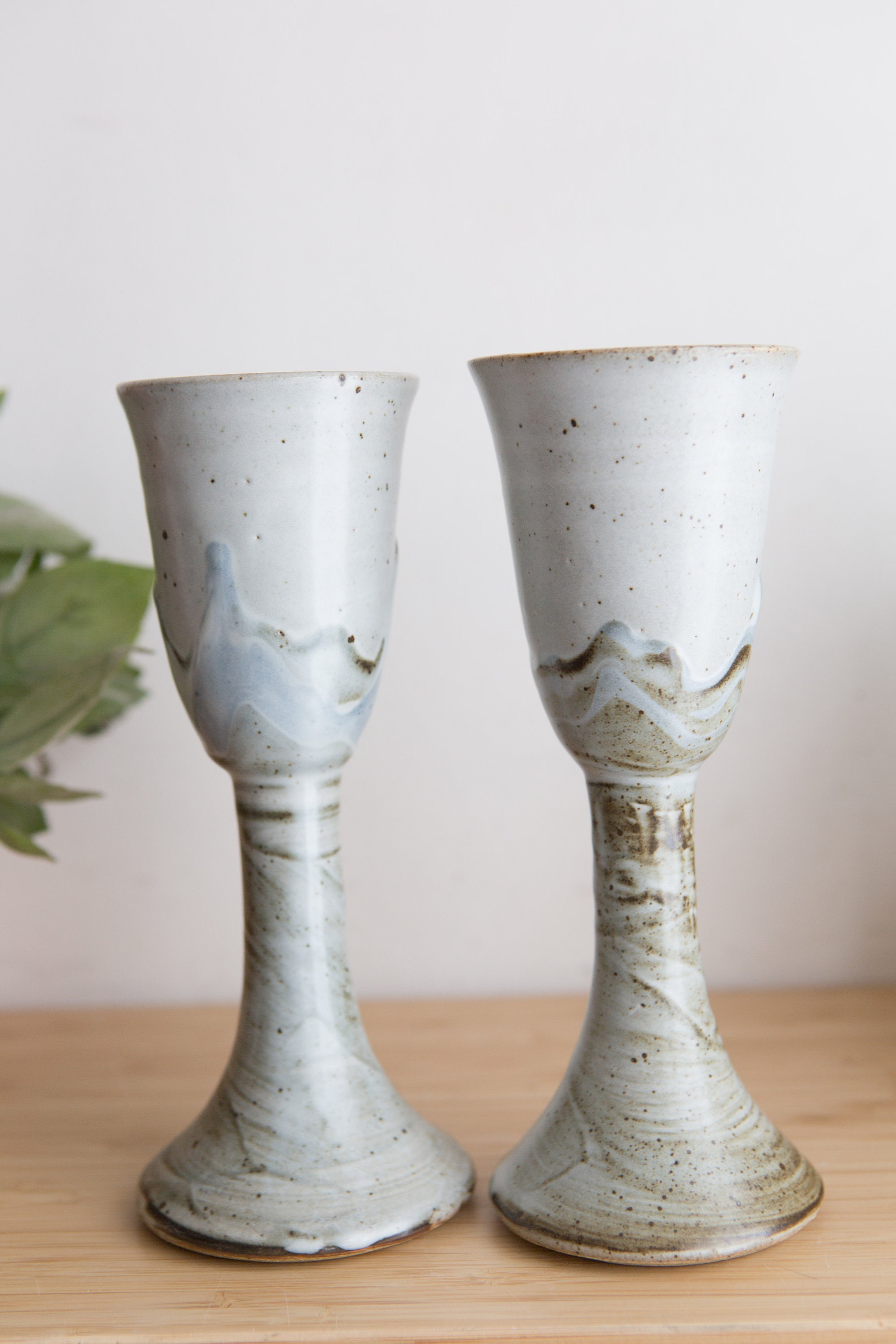Ceramic Wine Goblets Pair of 6oz Handmade Beachscape Nautiful Earthy