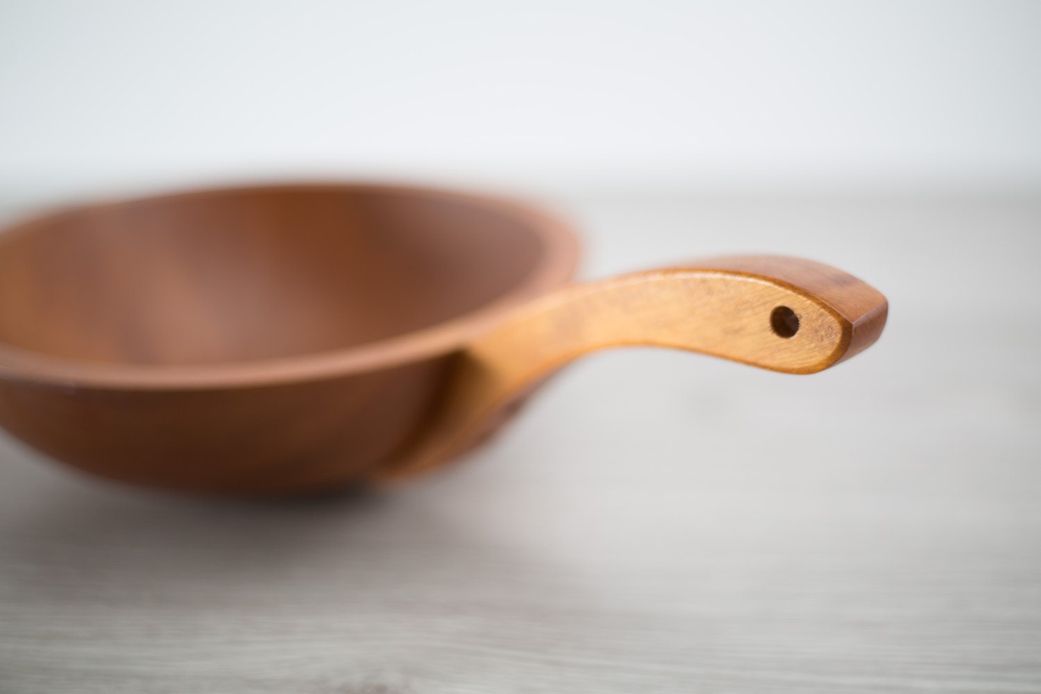 Vintage Wood Bowl with Handle / Solid Maple Hanging Hardwood