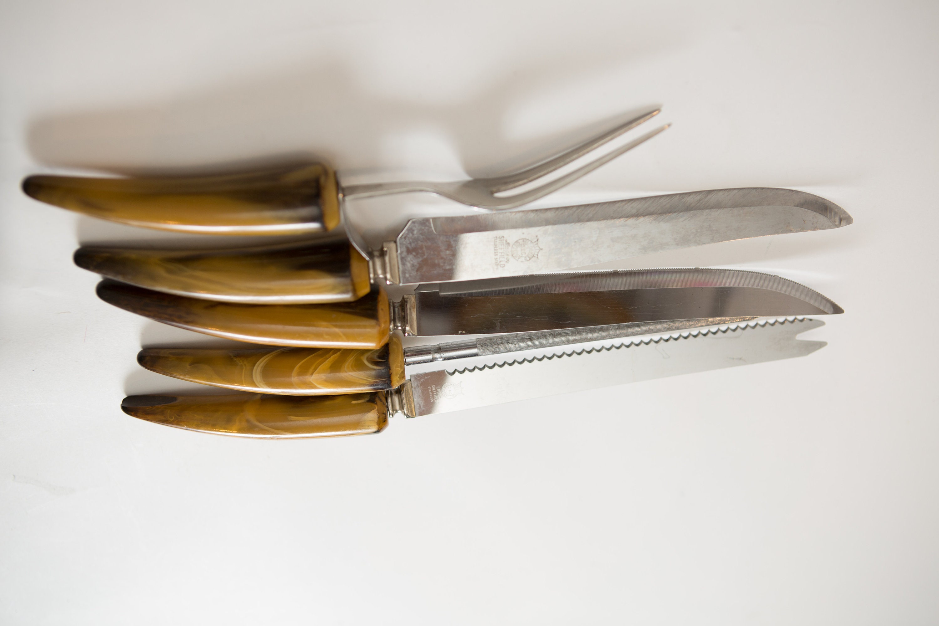 Bakelite Knife Set / 5Piece Vintage Sheffield Fine Cutlery Knife, Fork