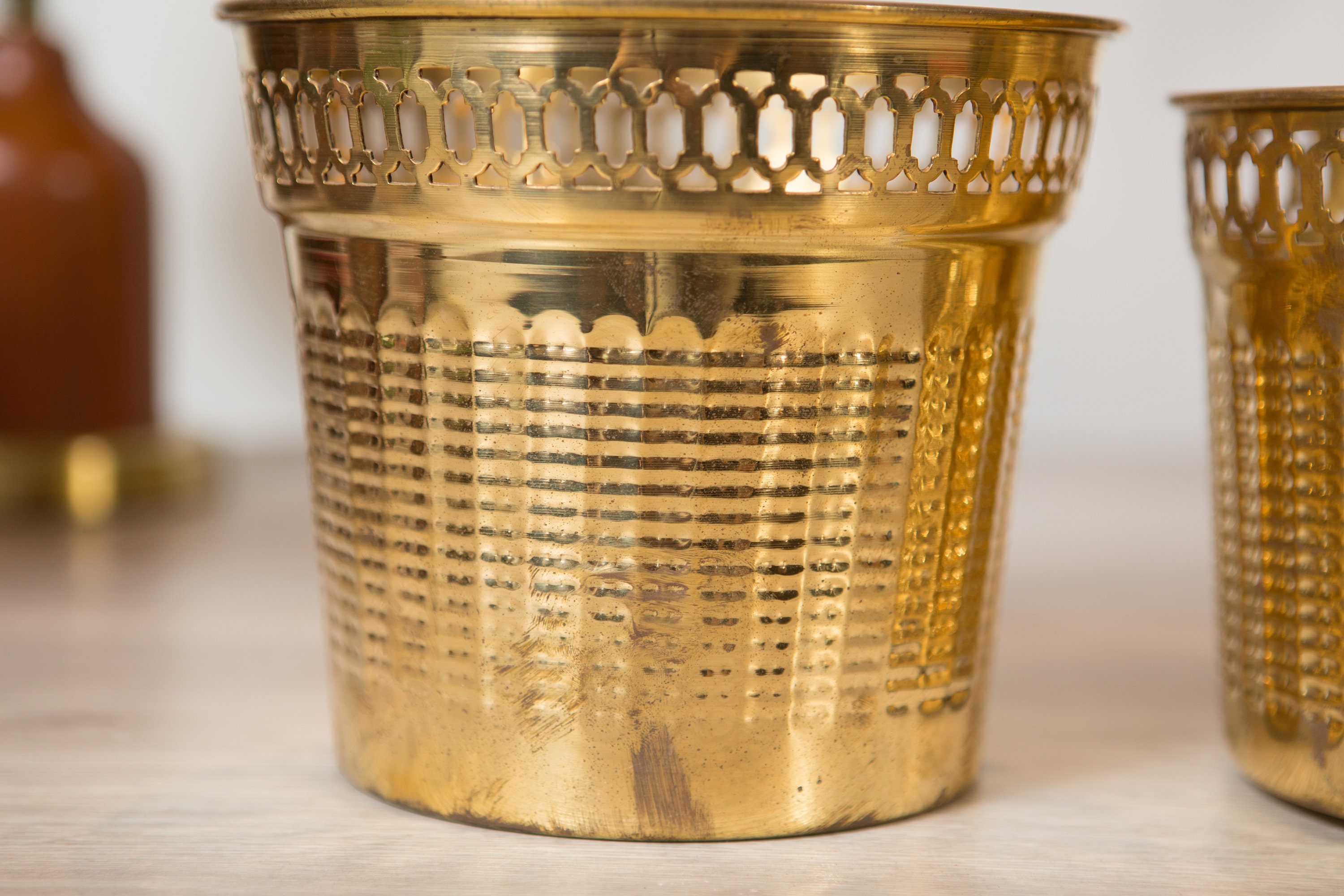 Vintage Brass Planters Round Metal Bras Pots for Succulents, Cactus