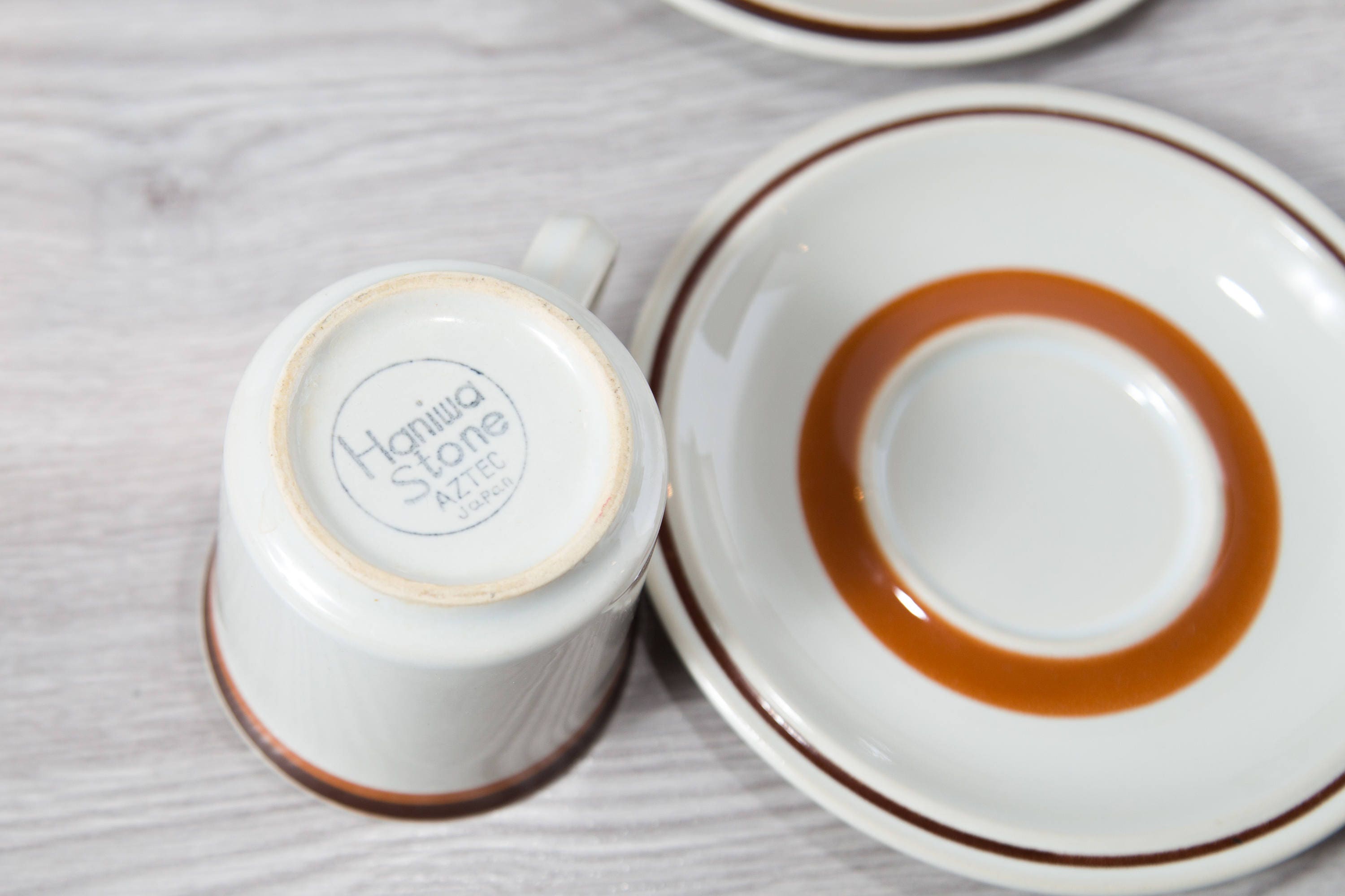 Vintage Coffee Cups / Set of 6 Aztec Haniwa Stone Genuine Stoneware