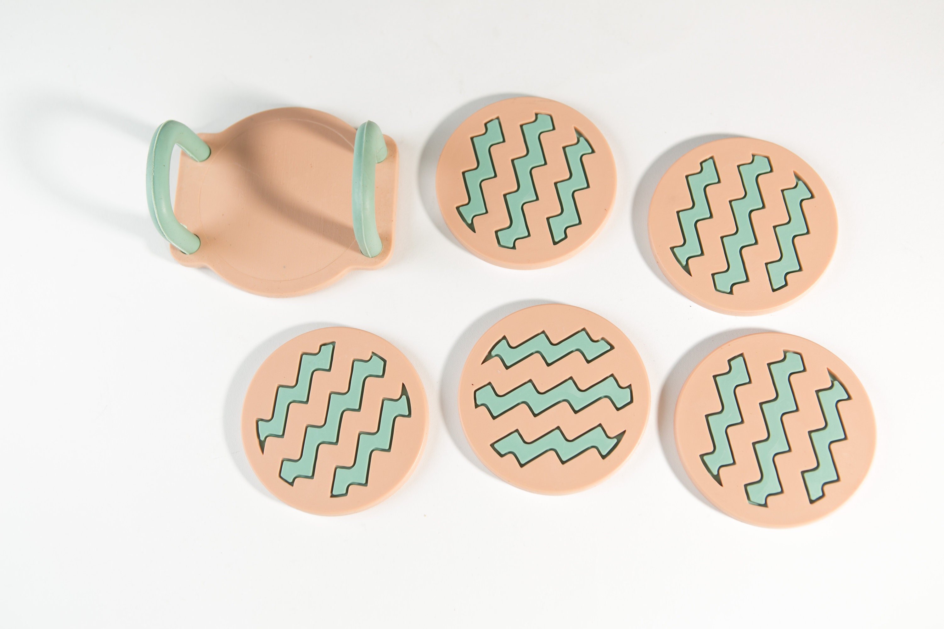 1980's Designer Coasters Vintage Peach and Mint Green Coloured