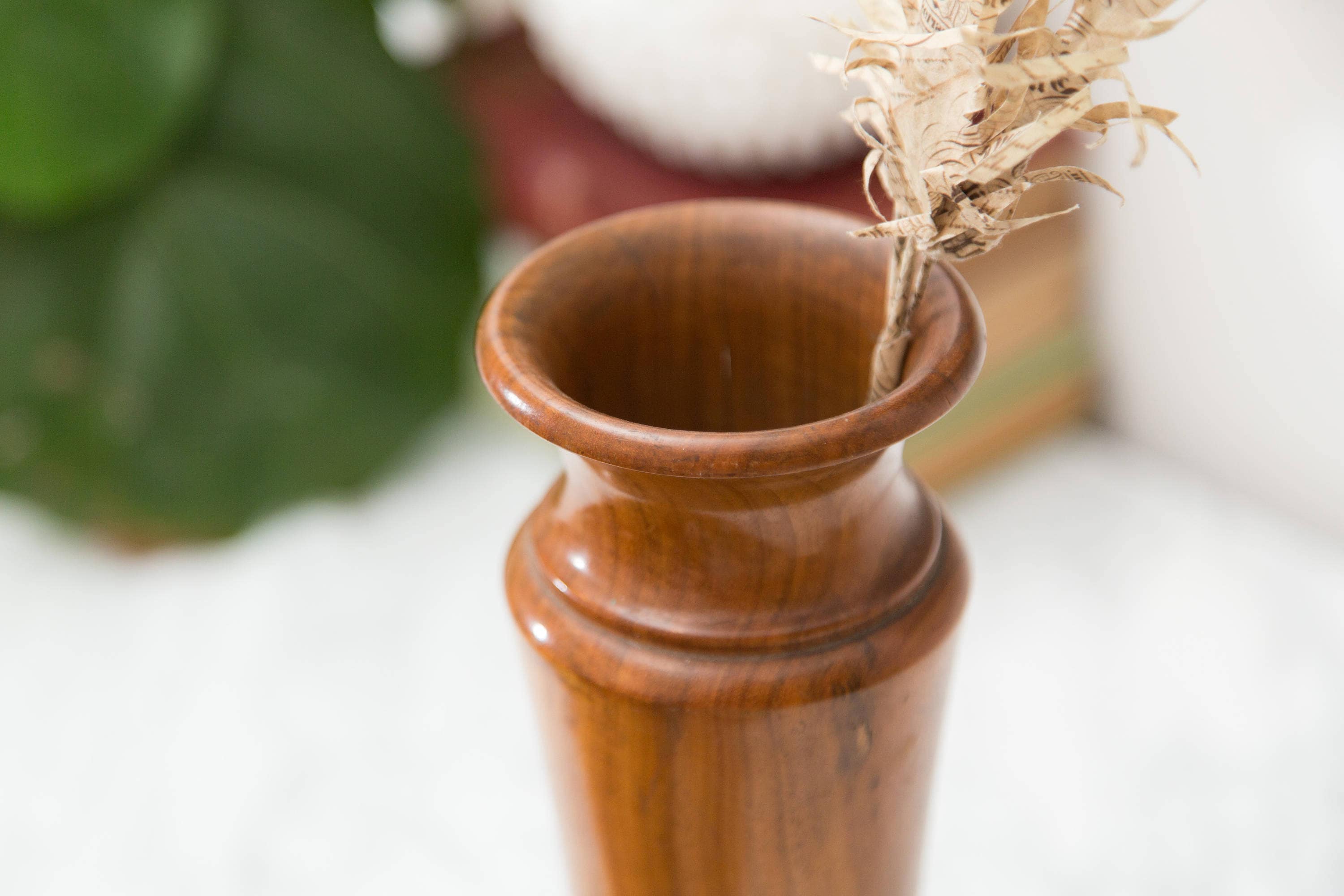 Vintage Wood Vase Mid Century Modern Primitive Flower Vase Solid