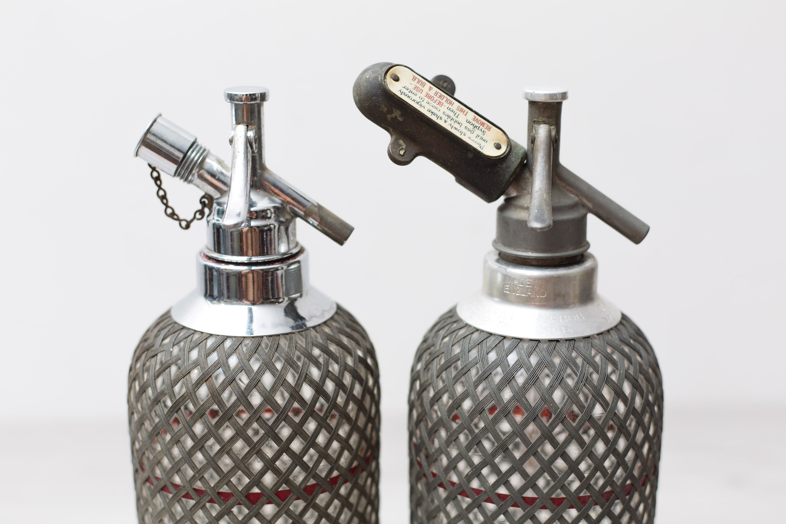 2Vintage Seltzer Bottles Wire Mesh Soda Siphon Vintage Cocktail