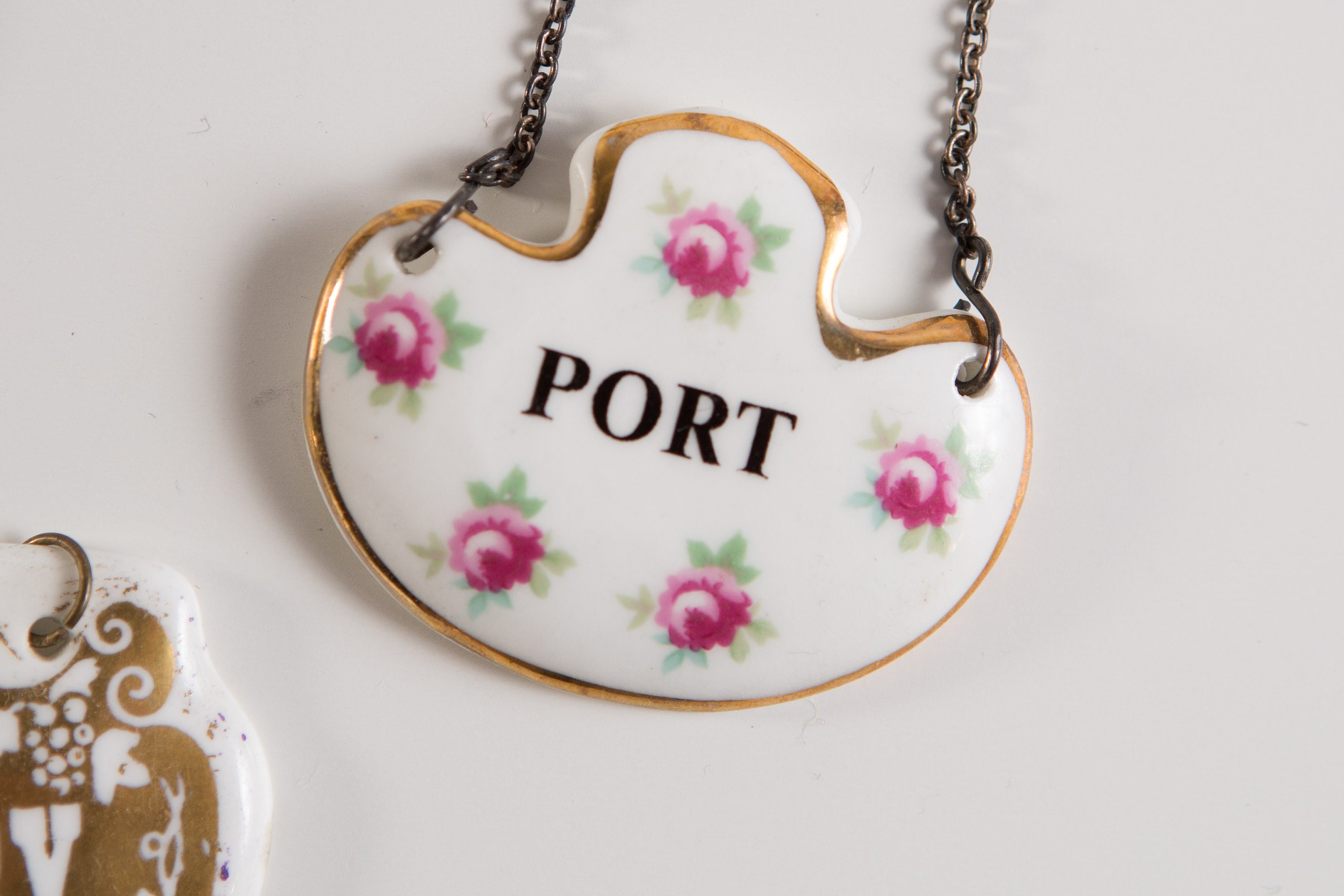 Vintage Decanter Labels Royal Adderley Floral Bone China Ceramic