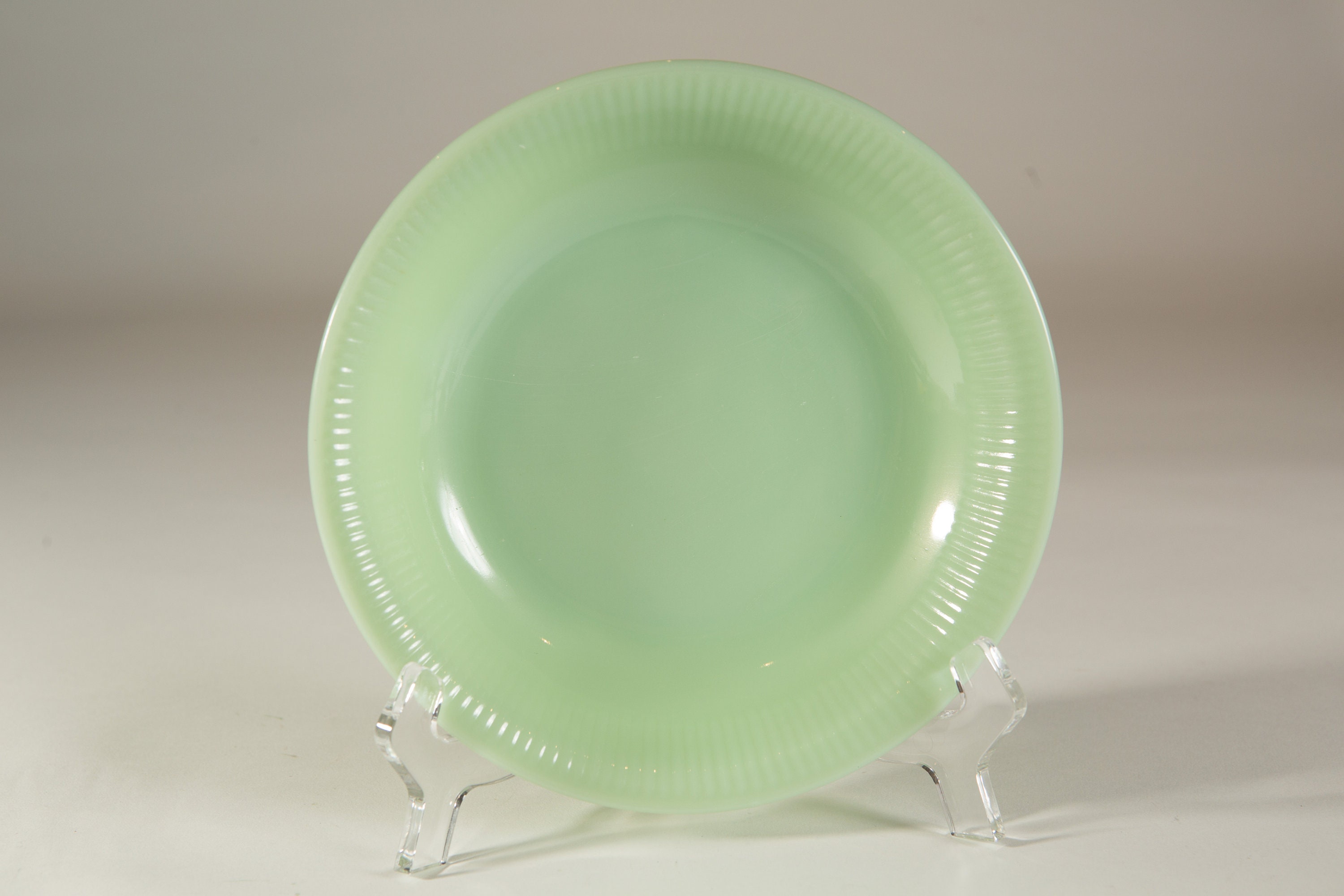 Vintage Jadeite Plate Green Milk Glass Fire King Serving Bowl