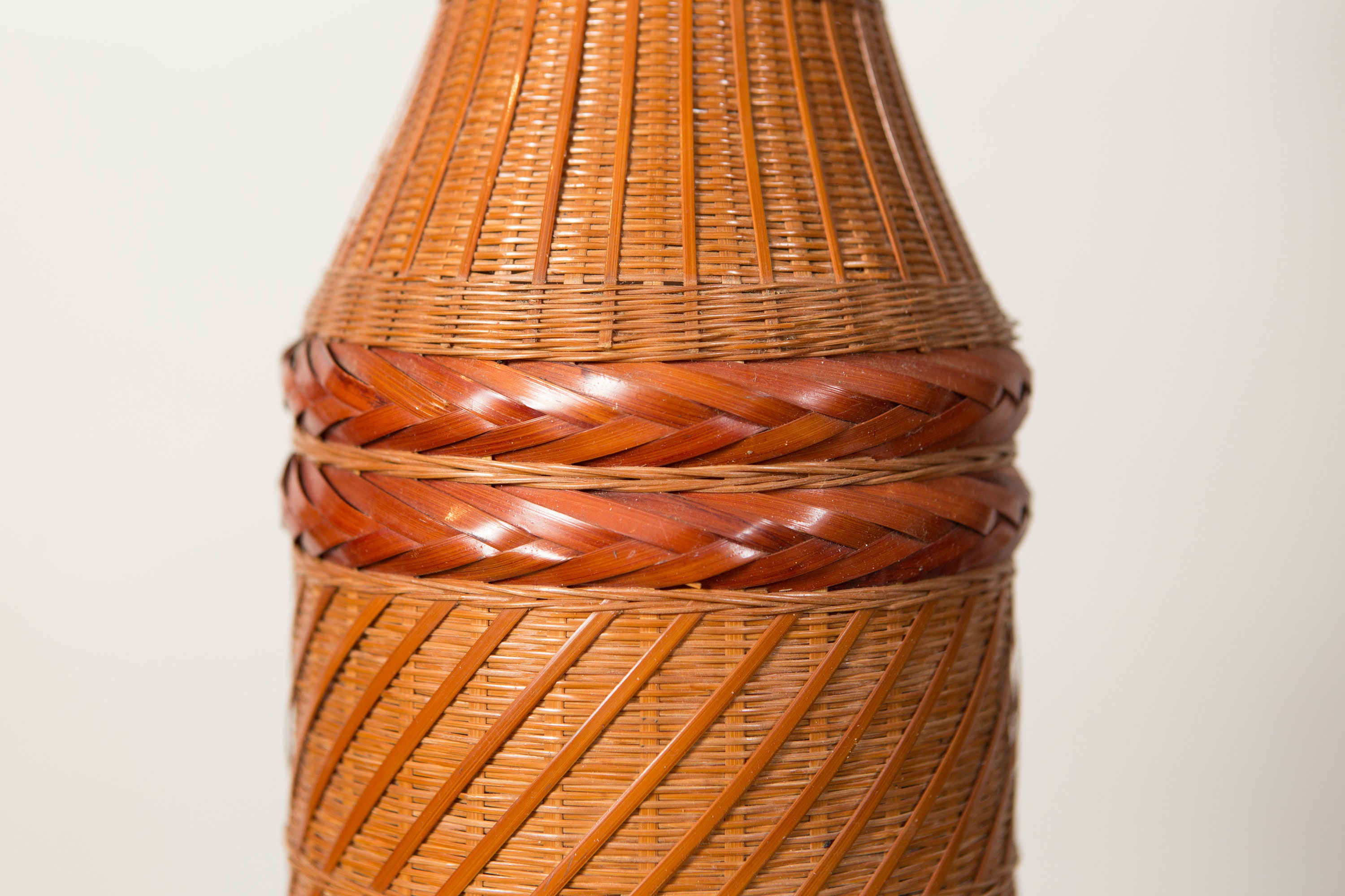 Woven Wicker Vase Large Vintage Rattan Geometric Lidded Flower Basket