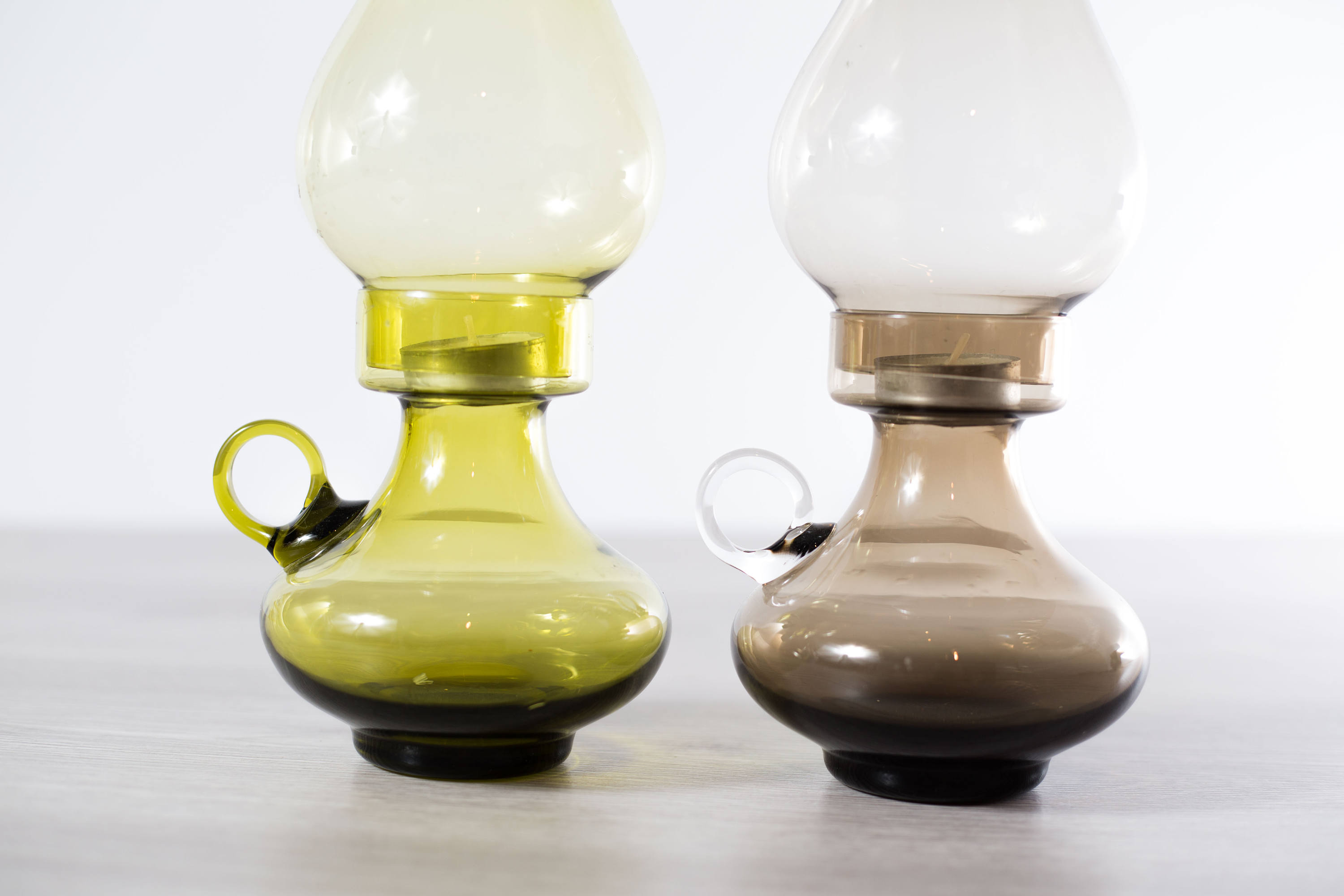 Chimney Glass Candle Lanterns / Vintage handblown Glass Tea Light