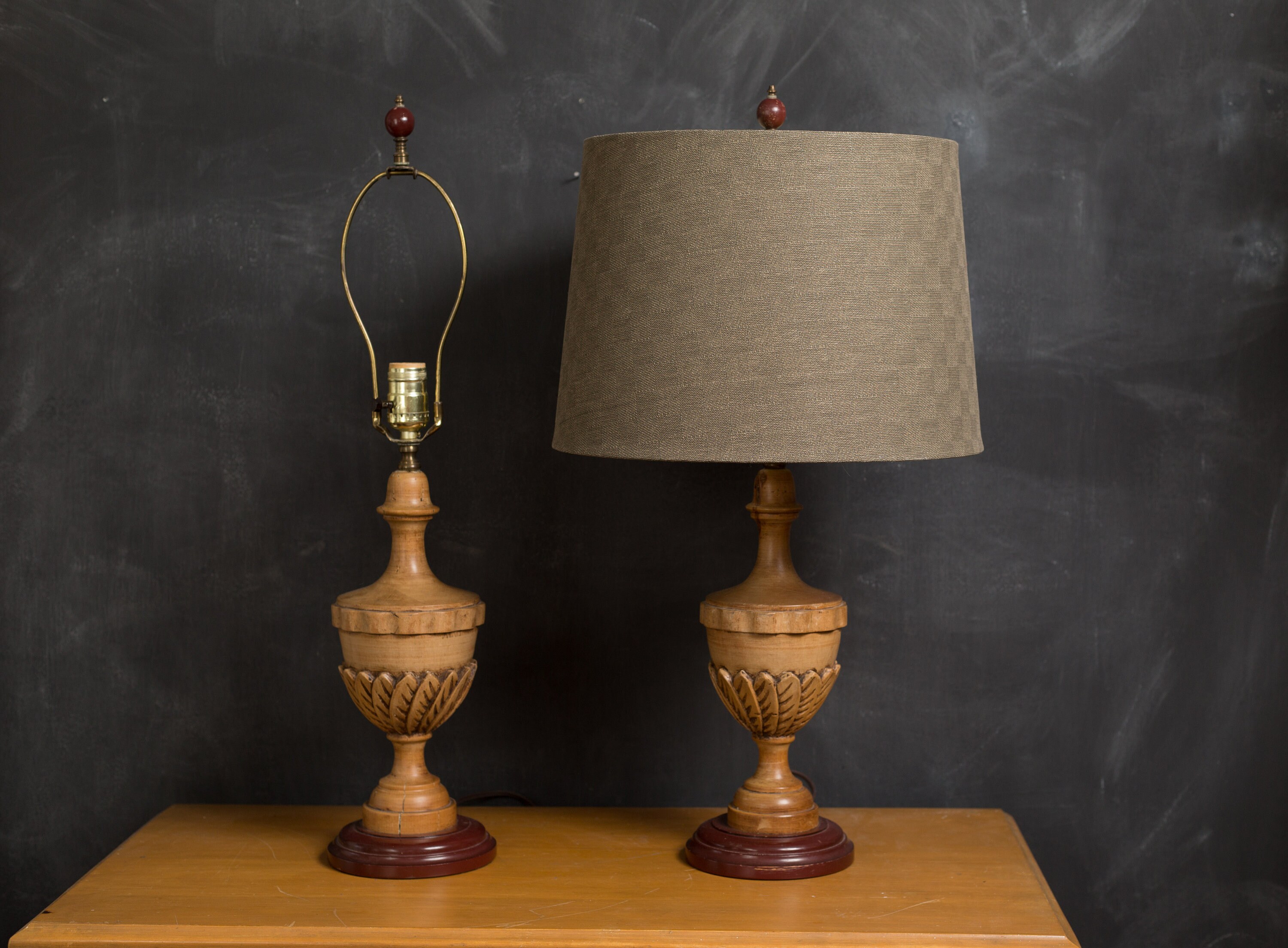 Wood Table Lamps Pair of Vintage Ornate Style Carved Wood Accent