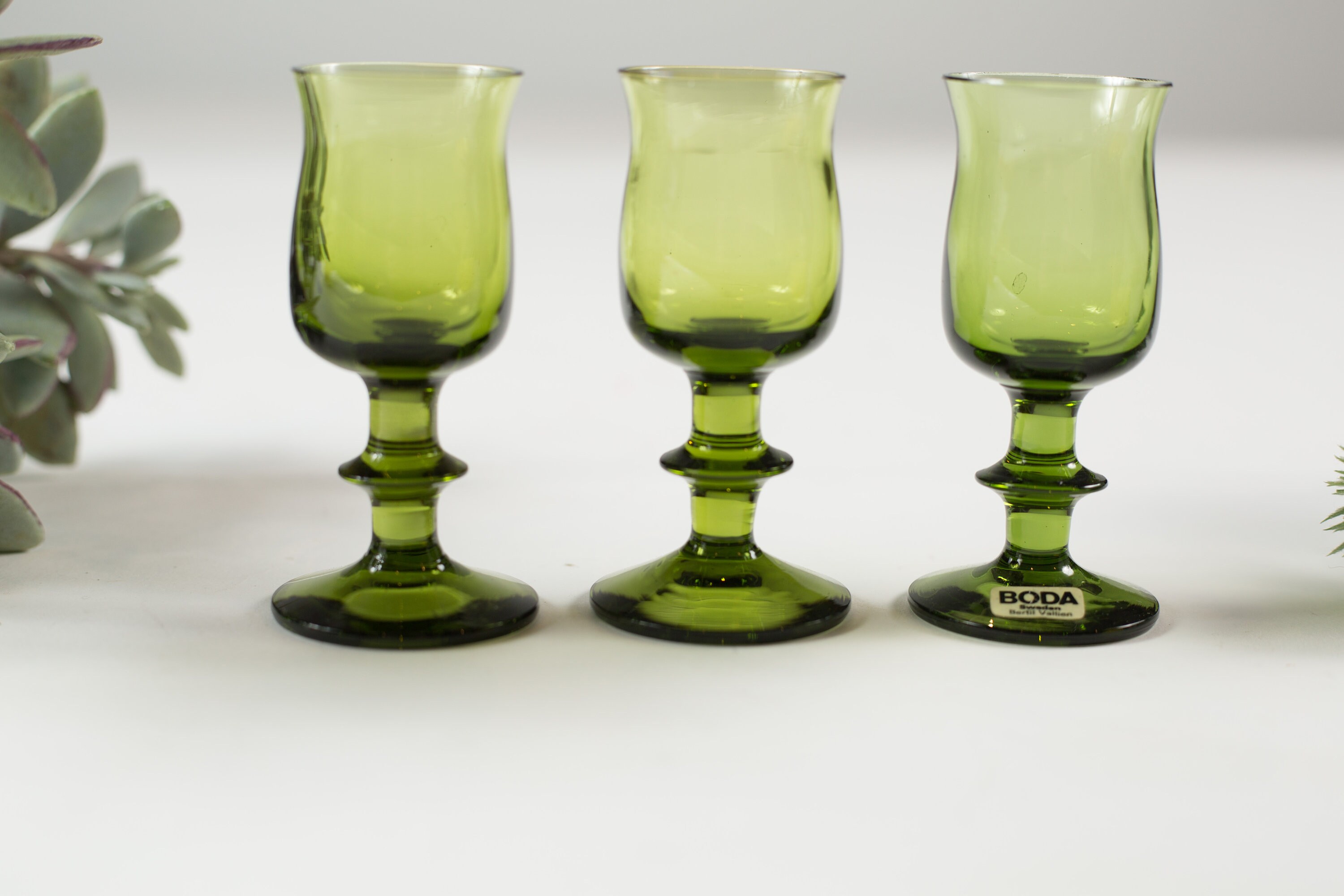 3 Boda Sweden Bertil Vallien Green Aperitif Glasses Swedish Liquor