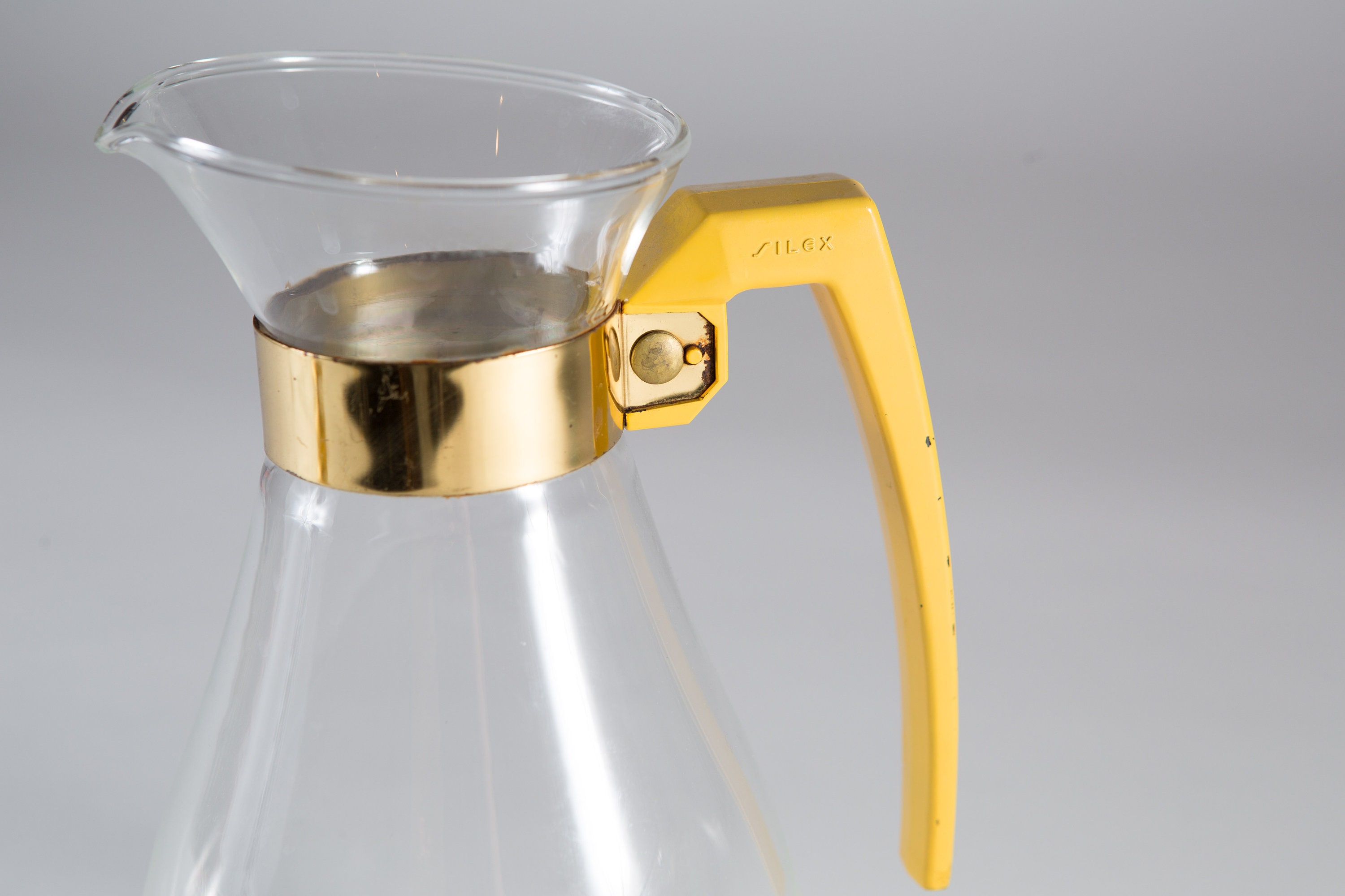 Vintage Silex Glass Coffee Pot Yellow / Gold Accents