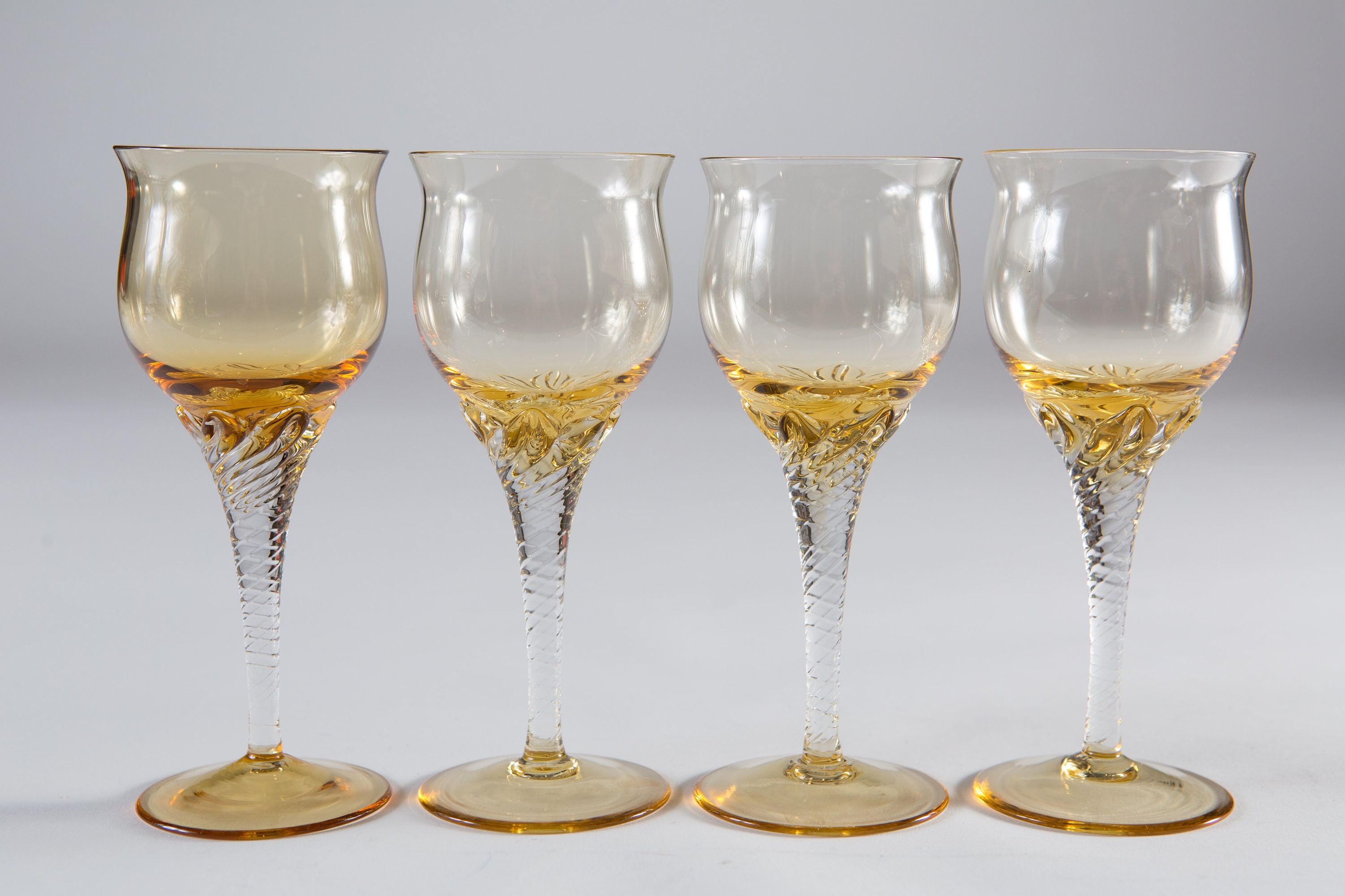 Vintage Amber Glasses Set of 4 Honey Colored Textured Aperitif