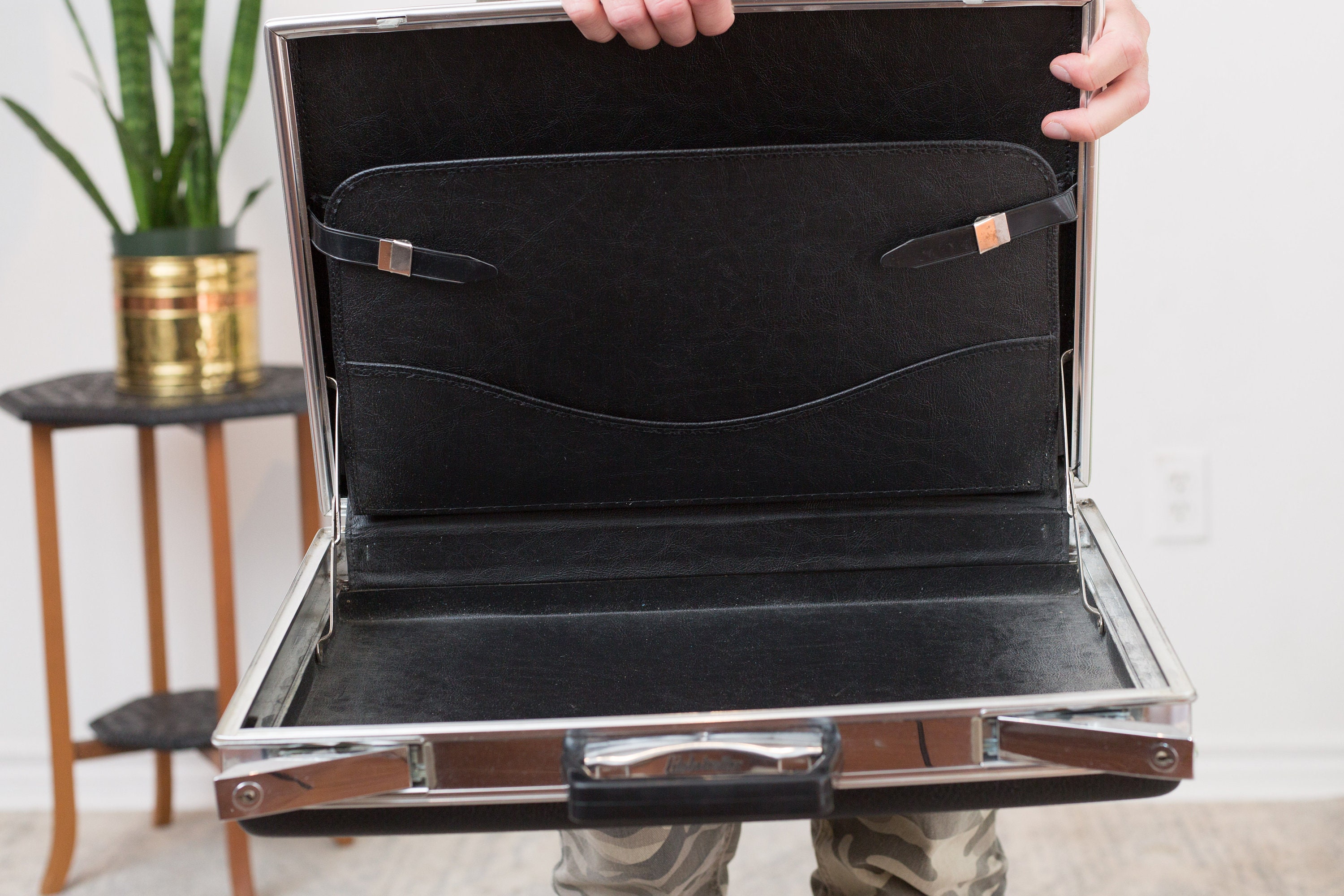 Vintage Black Briefcase Globetrotter Faux Leather Luggage Hardshell