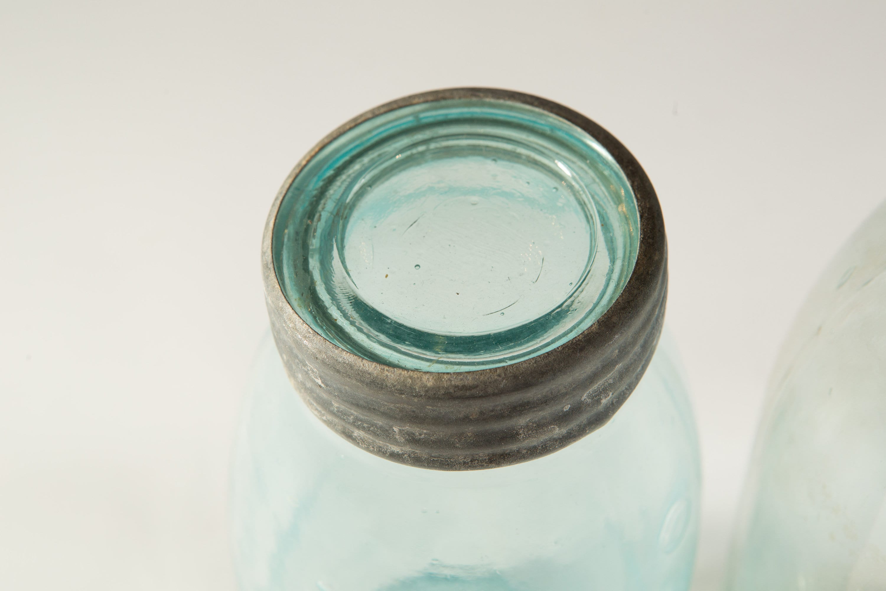 Large Vintage Crown Canning Mason Jars with Blue Glass and Zinc Lid