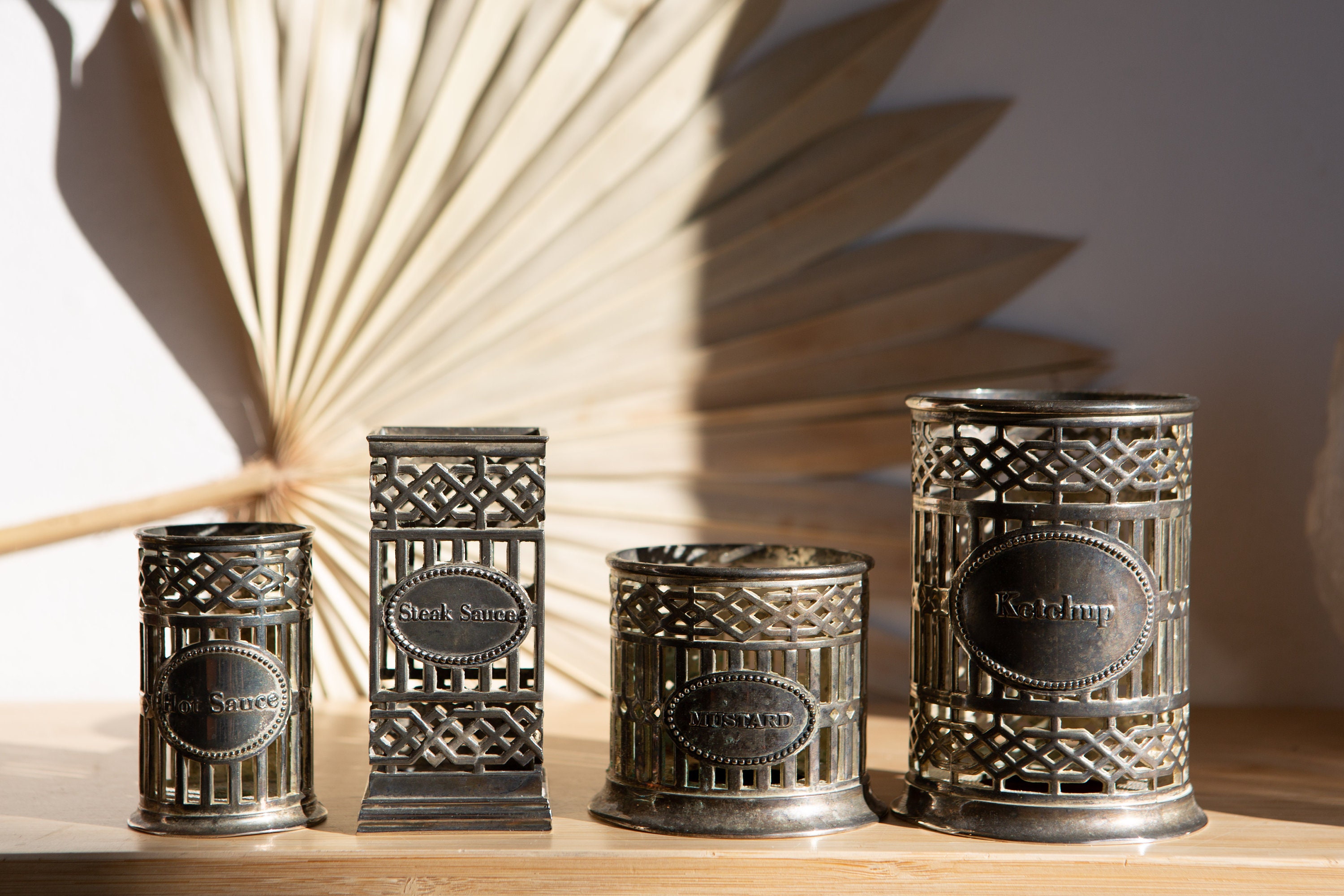 Neiman Marcus silverplate condiment holder set by Godinger Silver Art