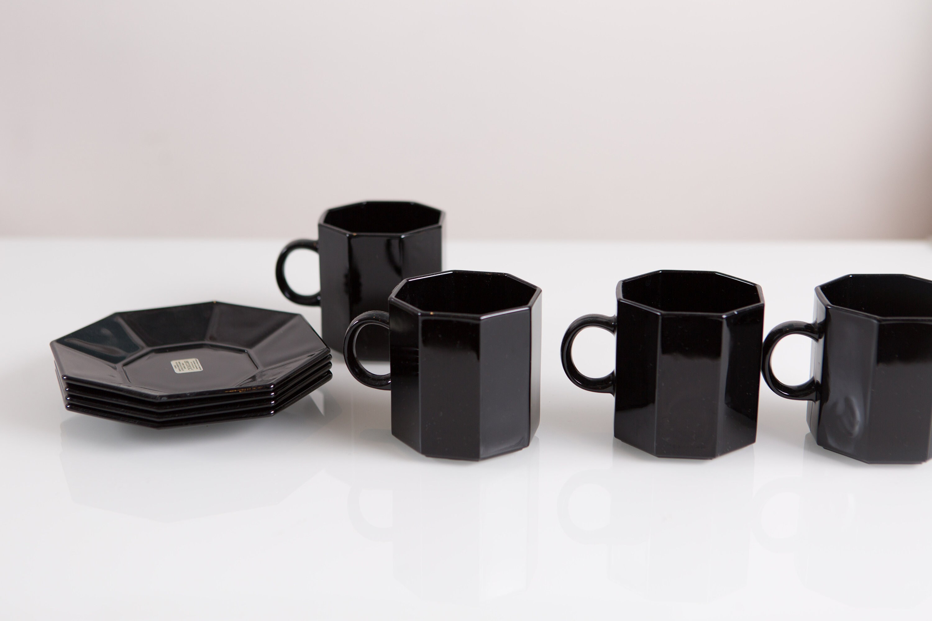 1980's Black Octagon Espresso Cups Vintage Mid Century Modern