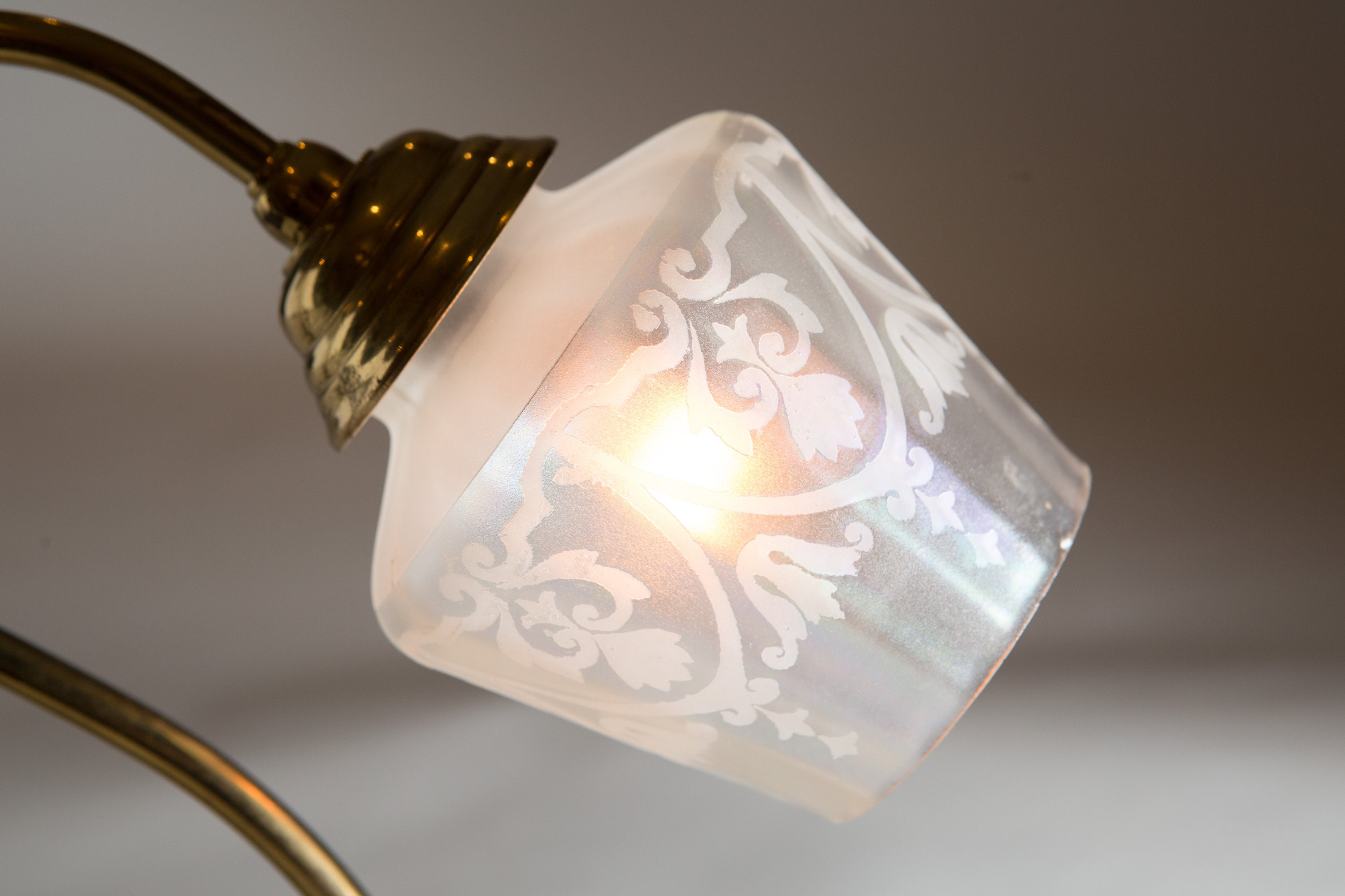 Small Glass Shade with Ornate Motifs Iridescent hand blown Pleated