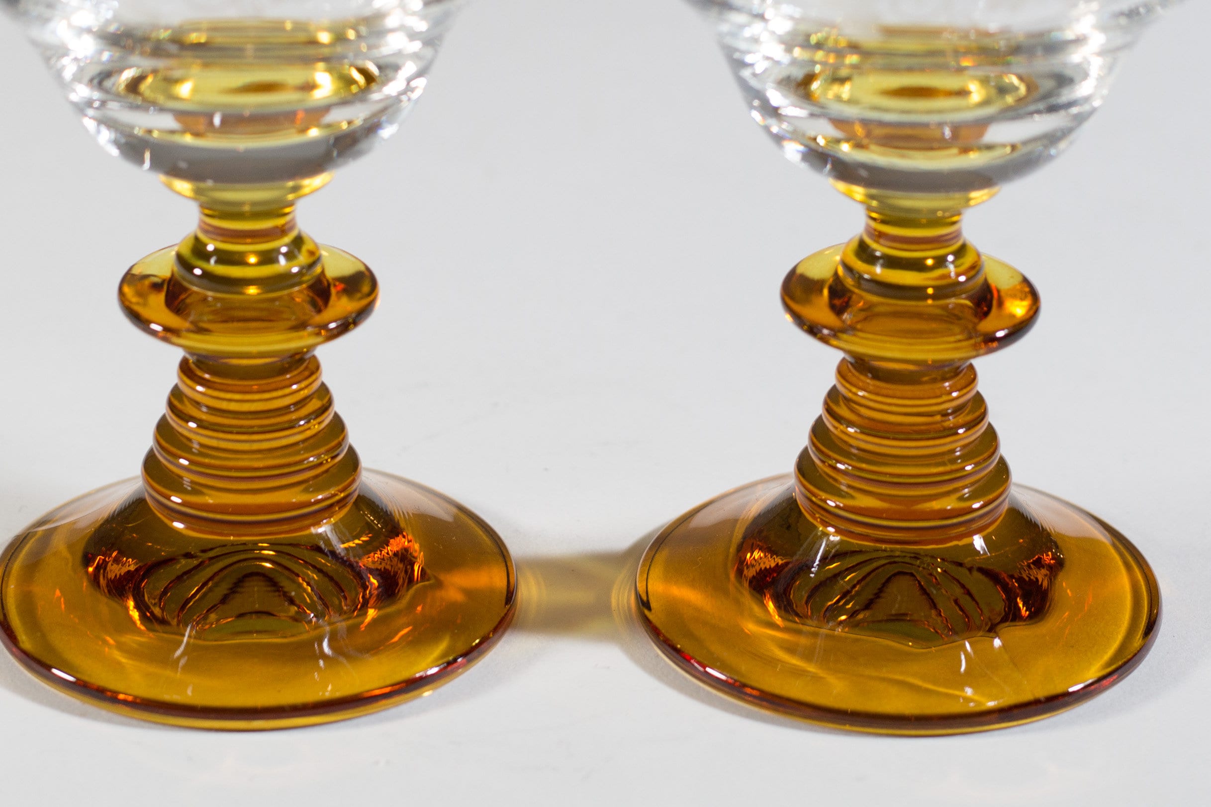 Vintage Amber Wine Glasses Pair of Ribbed Amber Stem Cocktail Glasses
