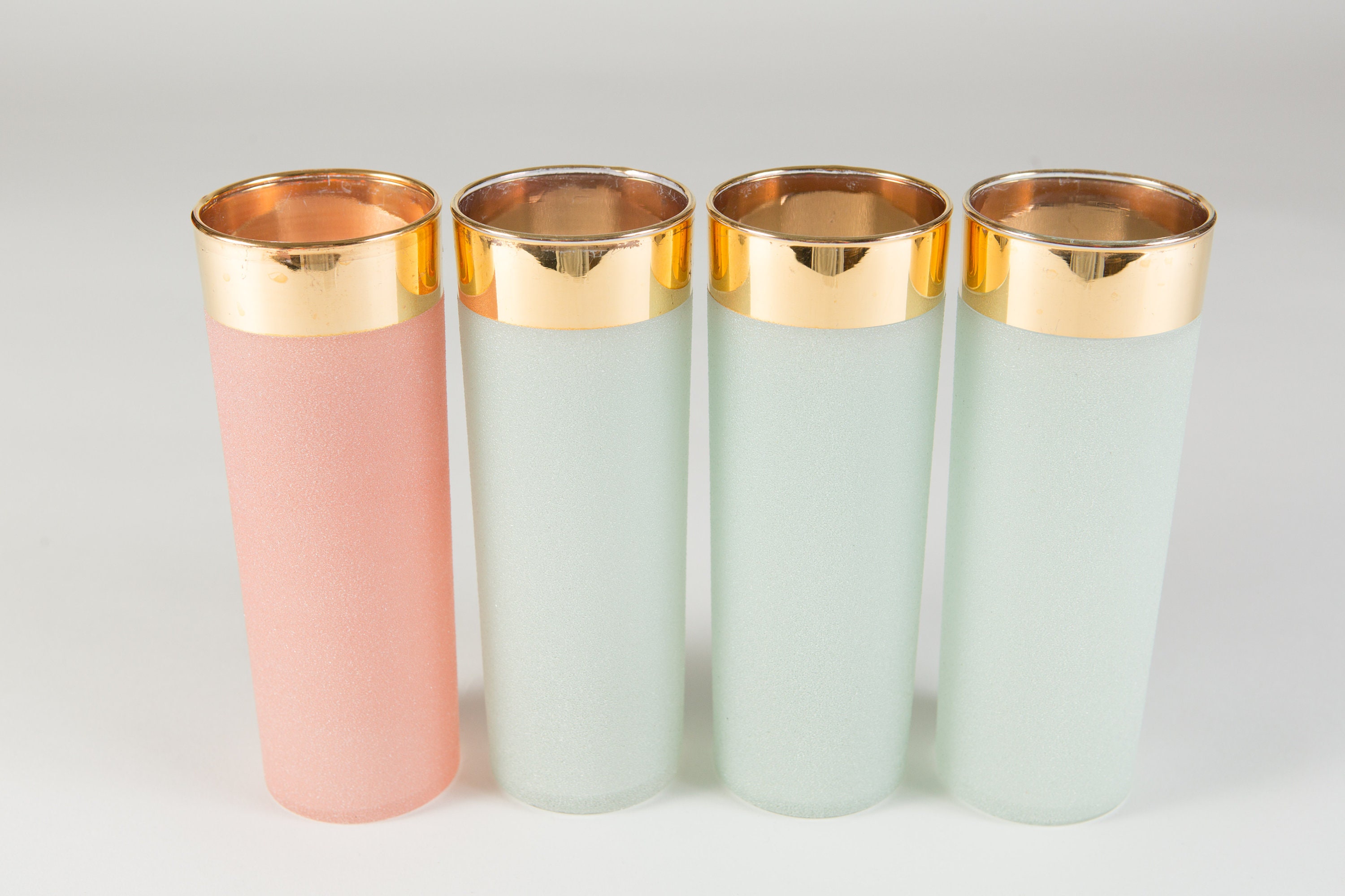 4 Cocktail Glasses Thick Gold Banded Vintage Drinking Glasses Gold Rimmed Hollywood Regency