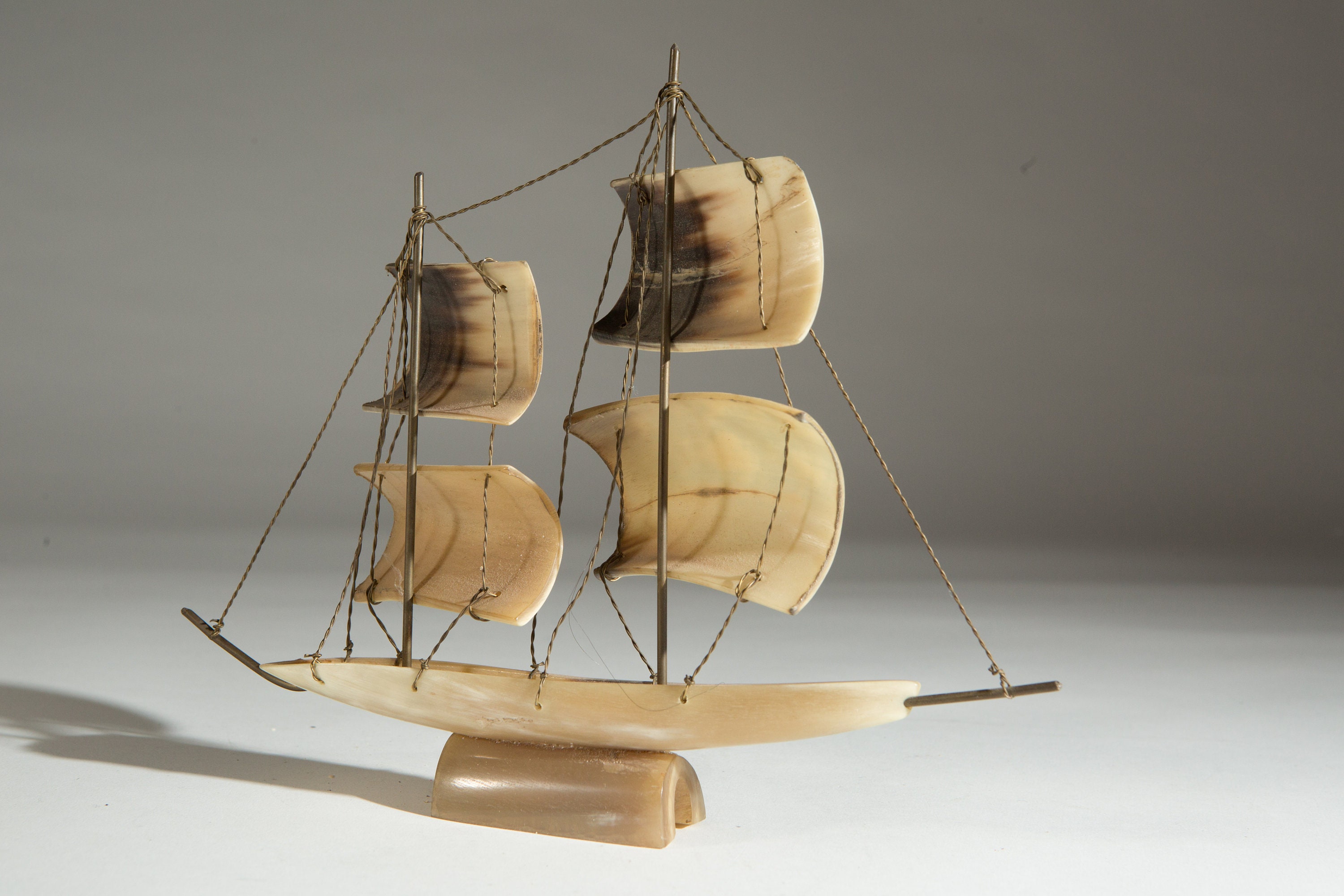 Vintage Sailboat Ship Made of Horn Desk Decor Sailing Ship Ornament