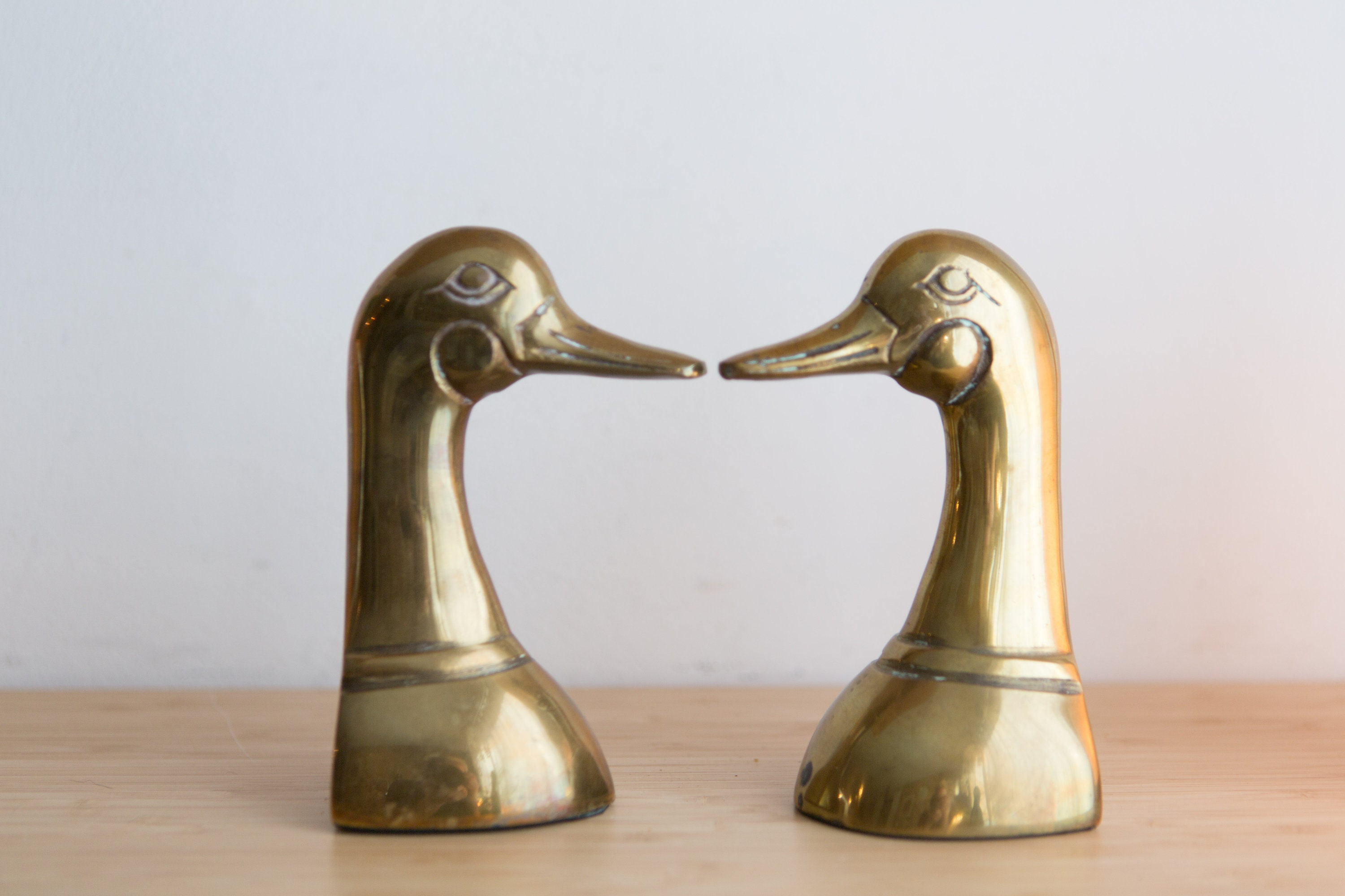Vintage Duck Bookends Gold Coloured Brass Decor Sand Filled Book