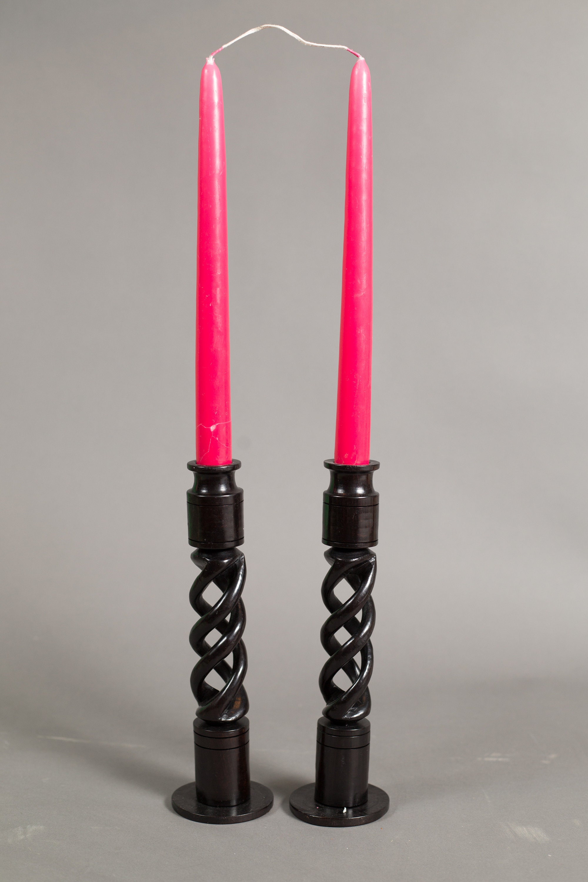 Ebony Candlestick Holders Vintage Dark Solid Wood Mahogany Barley