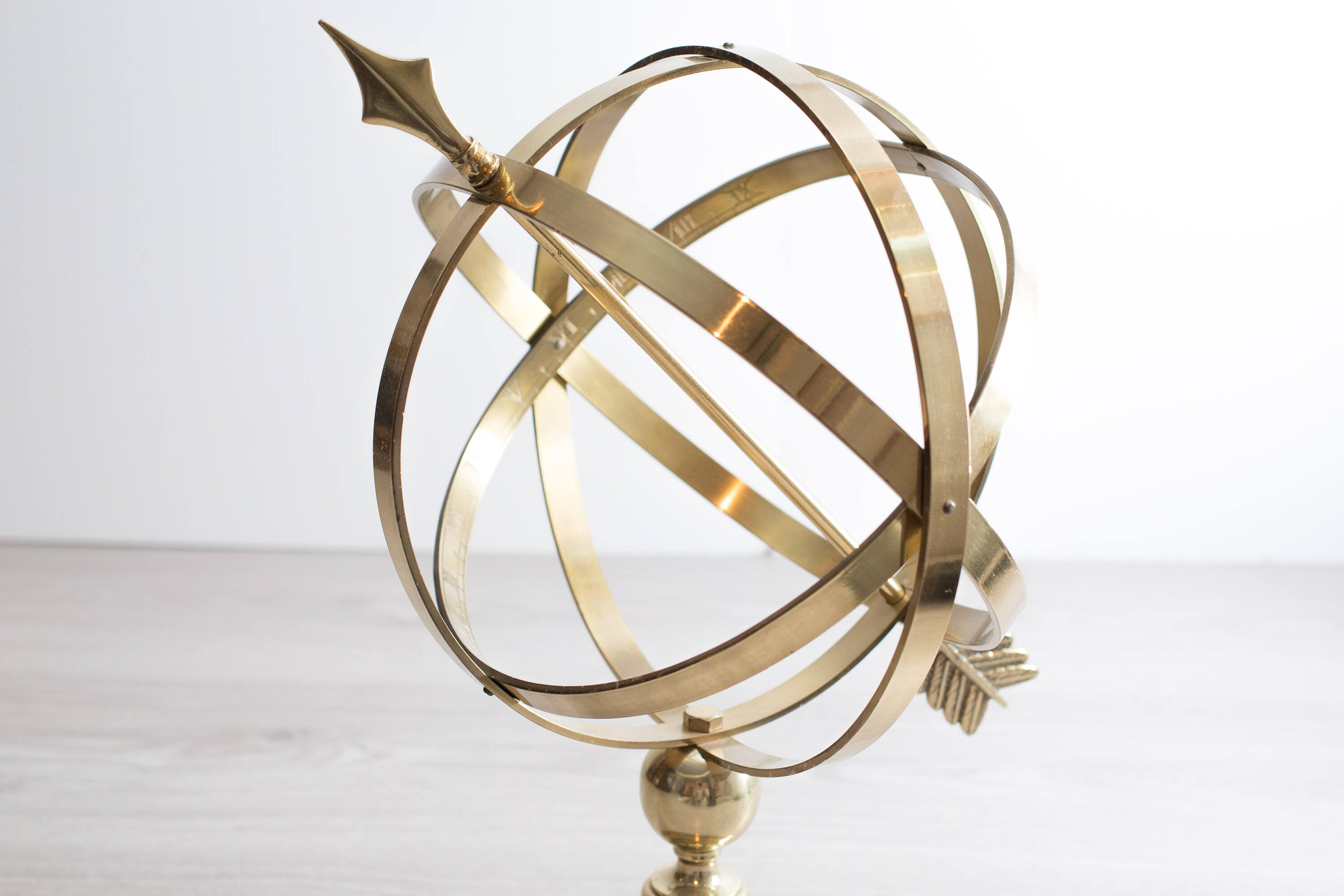 Brass Armillary Celestial Sphere / Large Tabletop Globe with Arrow ...